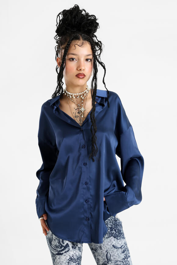 Chemise ample satinée - Bleu marine