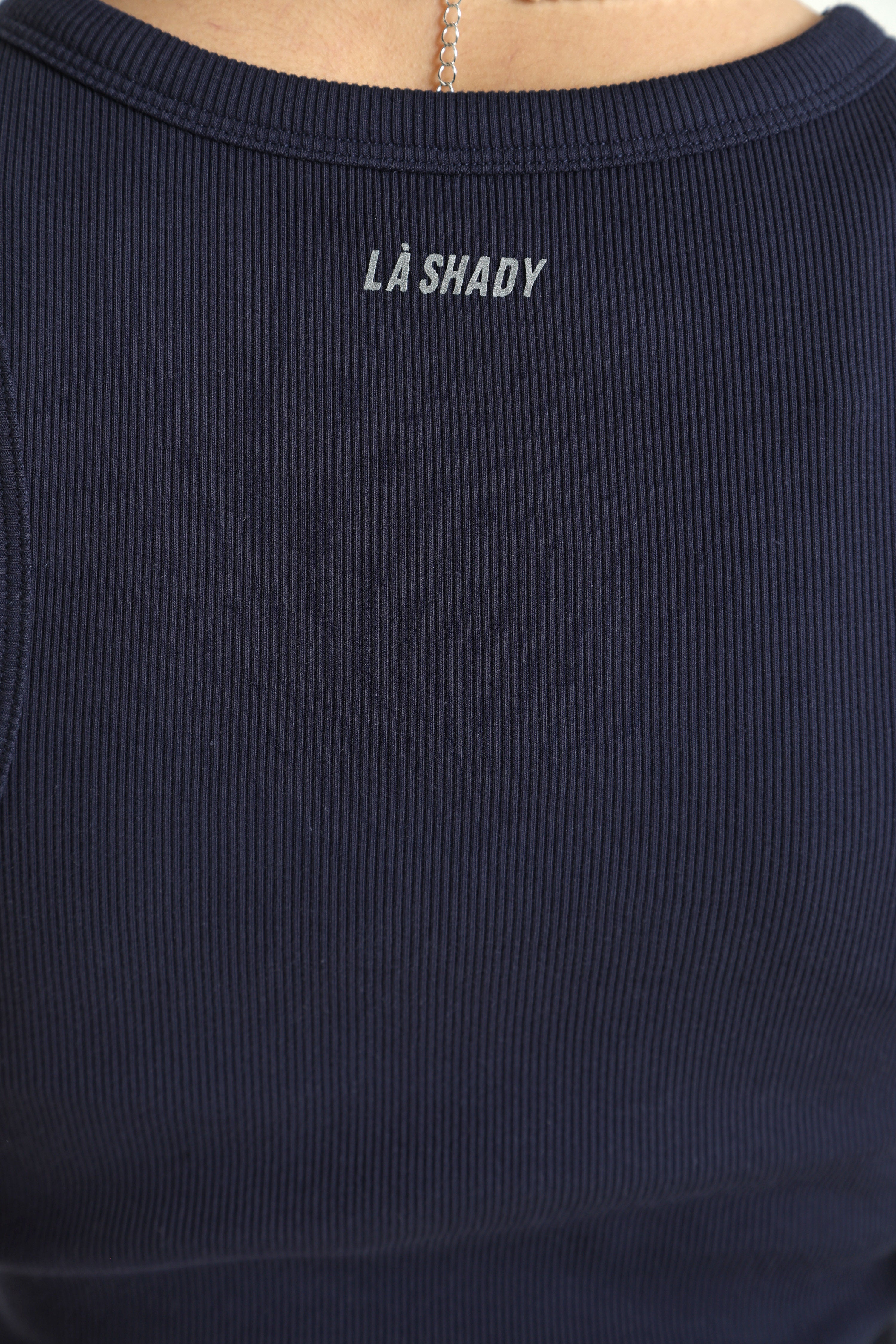 Geripptes Crop Tanktop - Marineblau