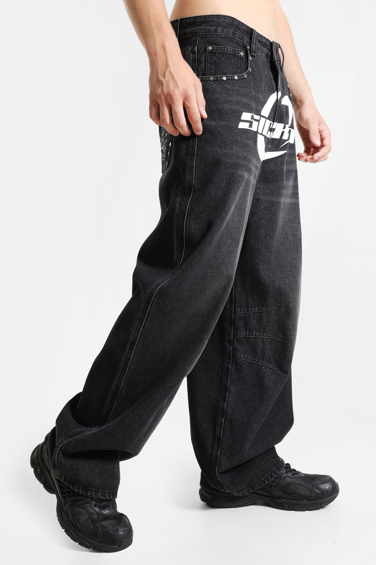 Baggy Fit Jeans - Gewaschen Schwarz