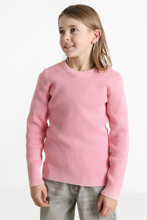 Gerippter Strickpullover - Pink