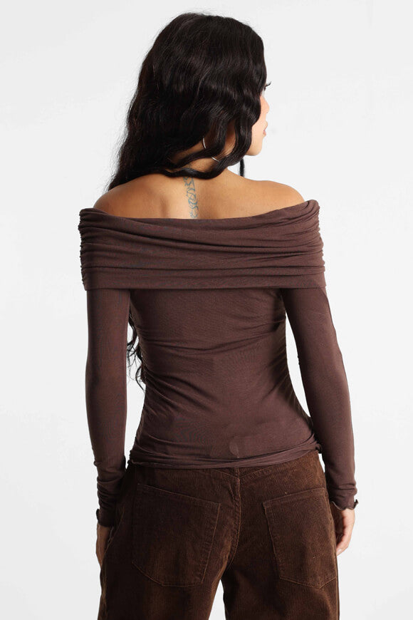 Camicia a maniche lunghe off shoulder - Brun foncé