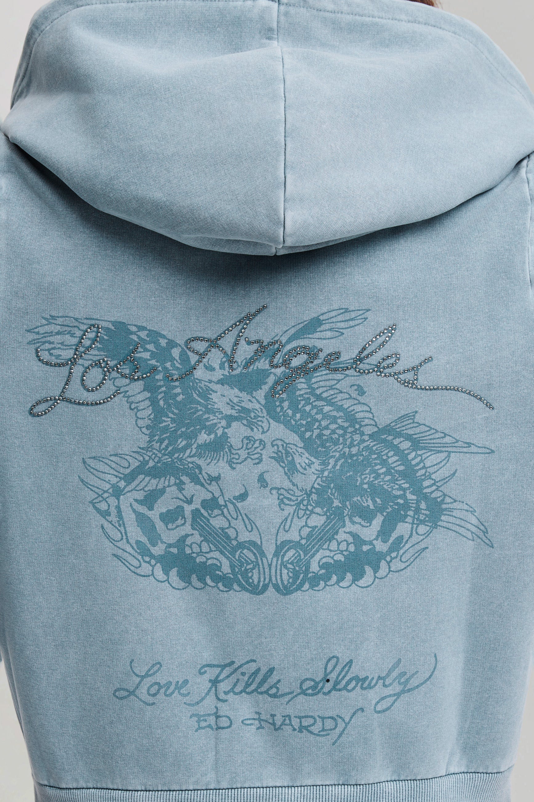 Stay True short zip-up hoodie sweatshirt - Blue Washed