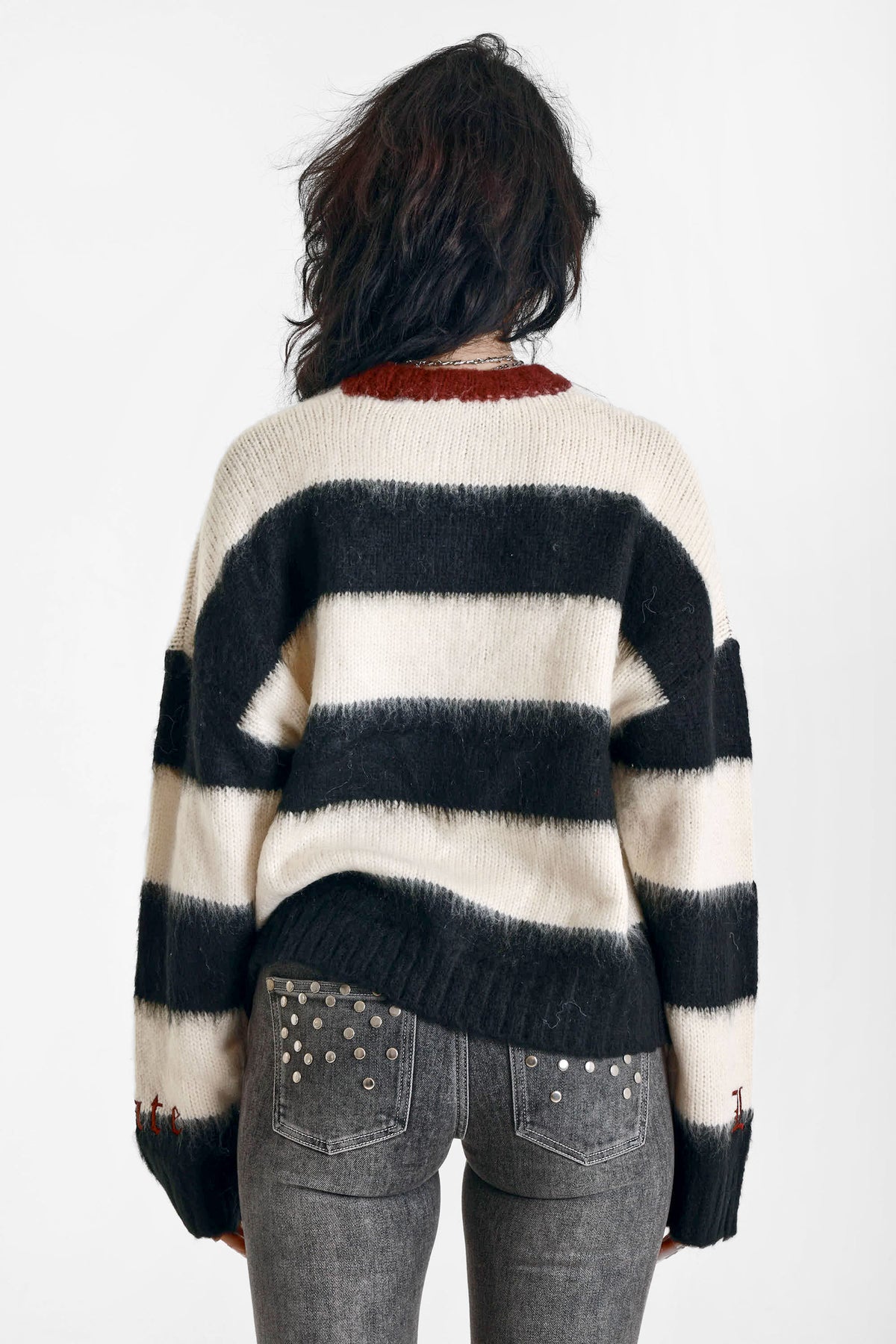 Feelings Stripe pull ample en tricot - Black + Ecru + Maroon