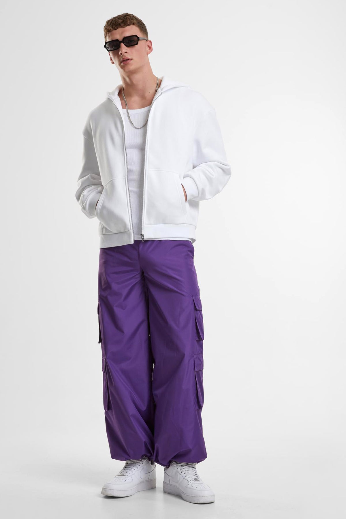 Fluffy Kapuzensweatjacke - White