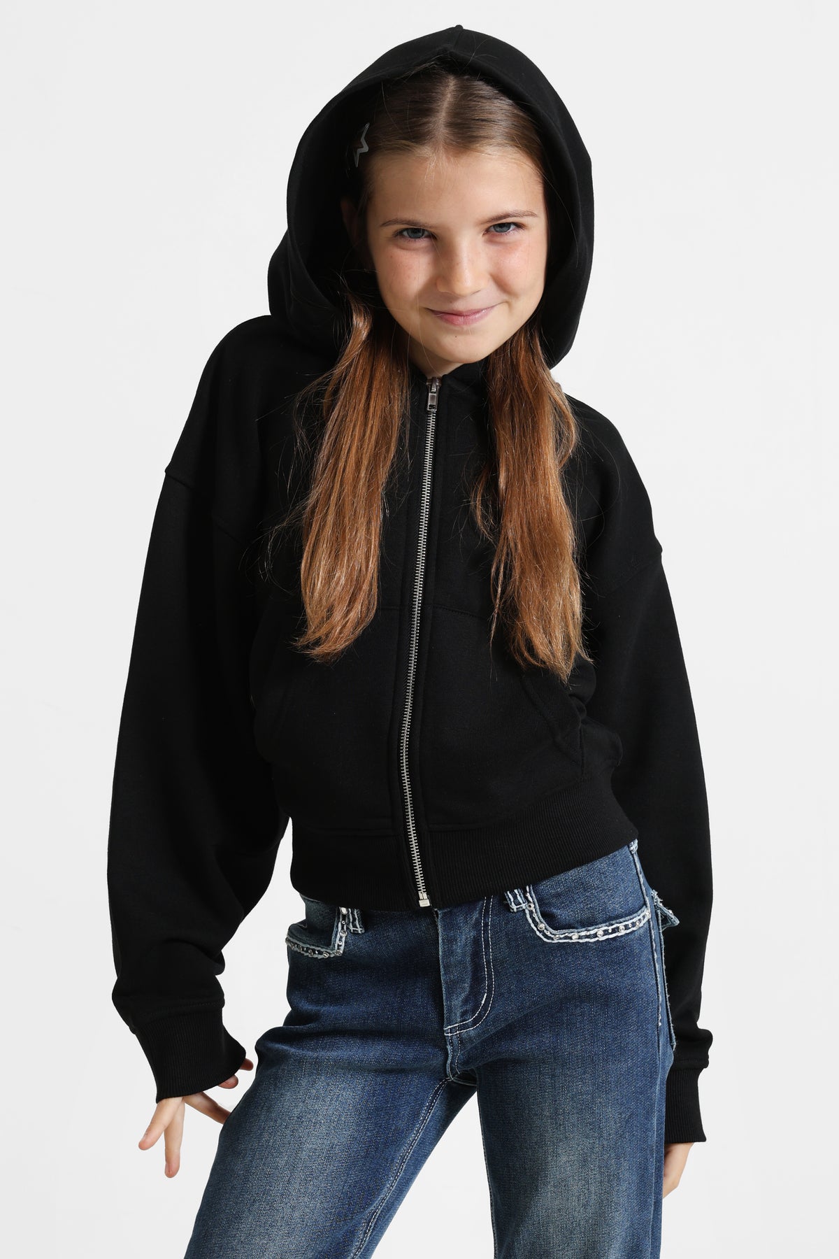 Sweat ample zippé à capuchon - Noir