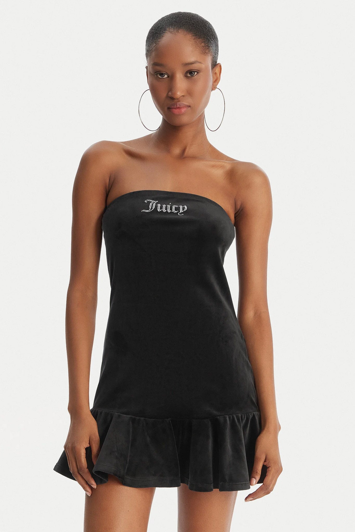 Samt Bandeau Minikleid - Black