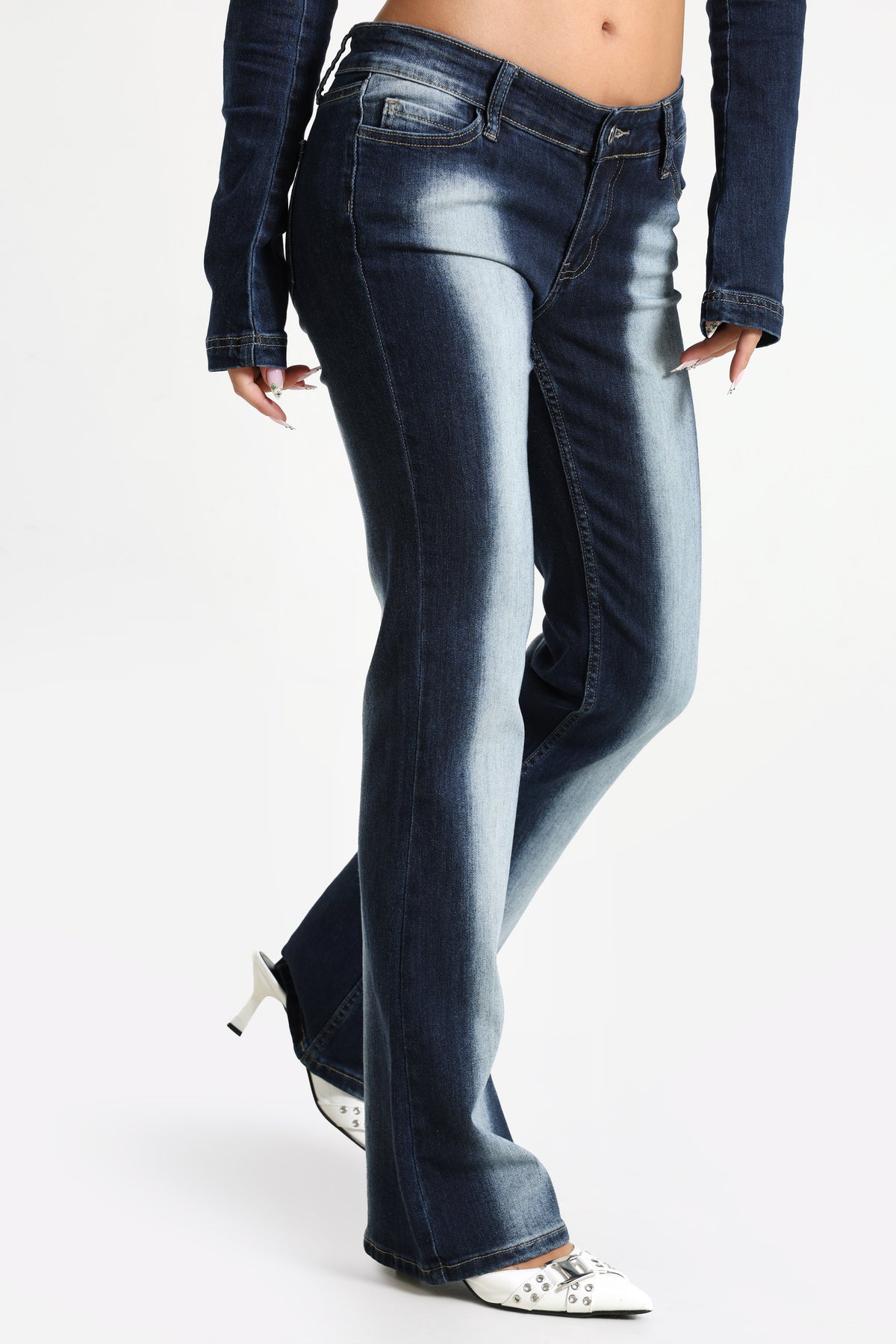 Jeans a zampa - Bleu foncé usé