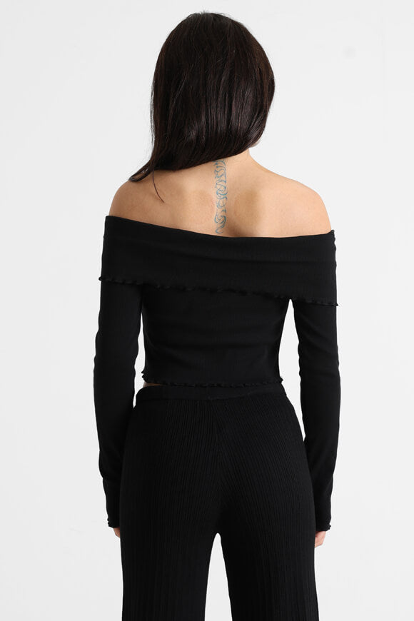 Off Shoulder Crop Long Sleeve Shirt - Black