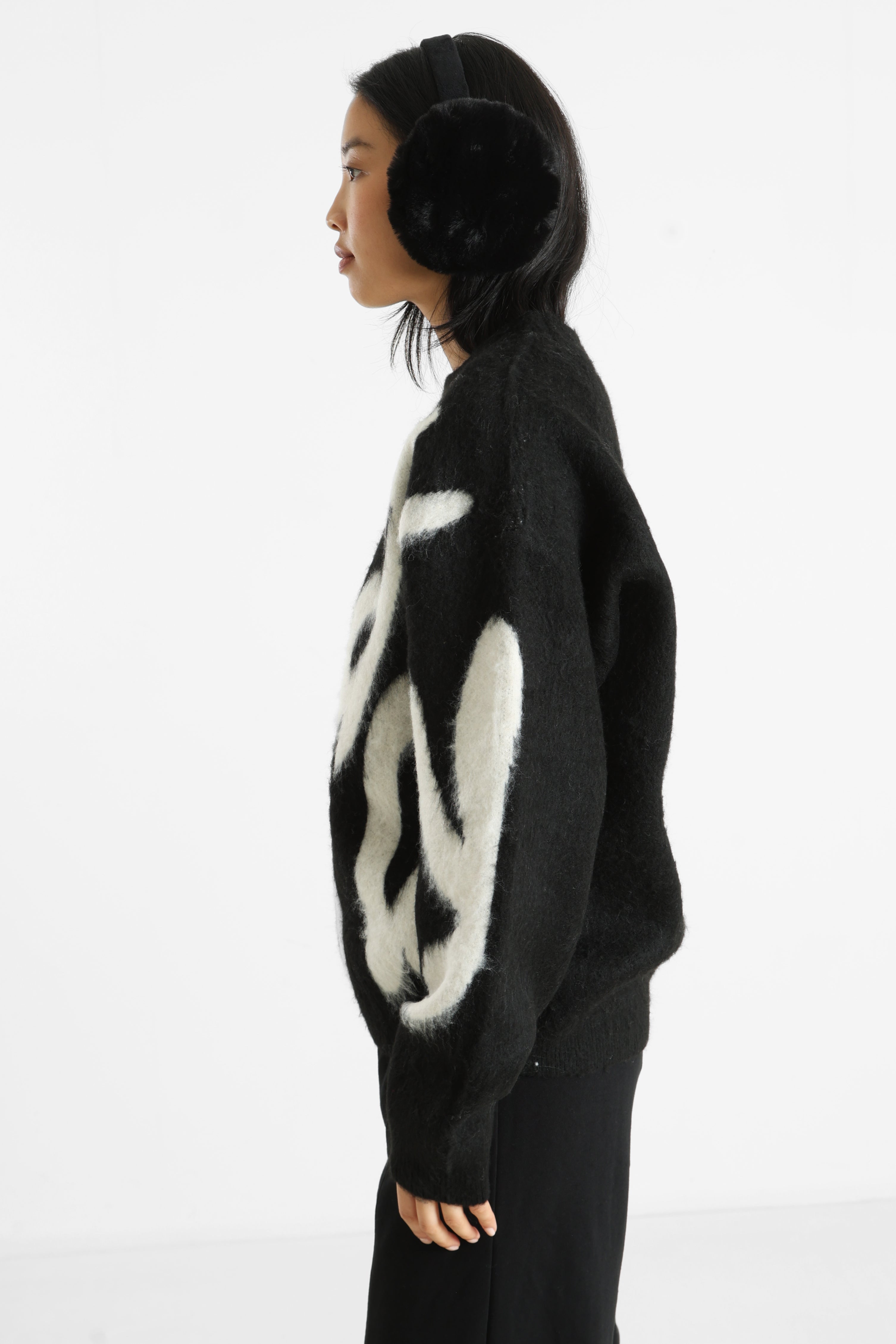 Maglione oversize in maglia grossa - nero + bianco sporco