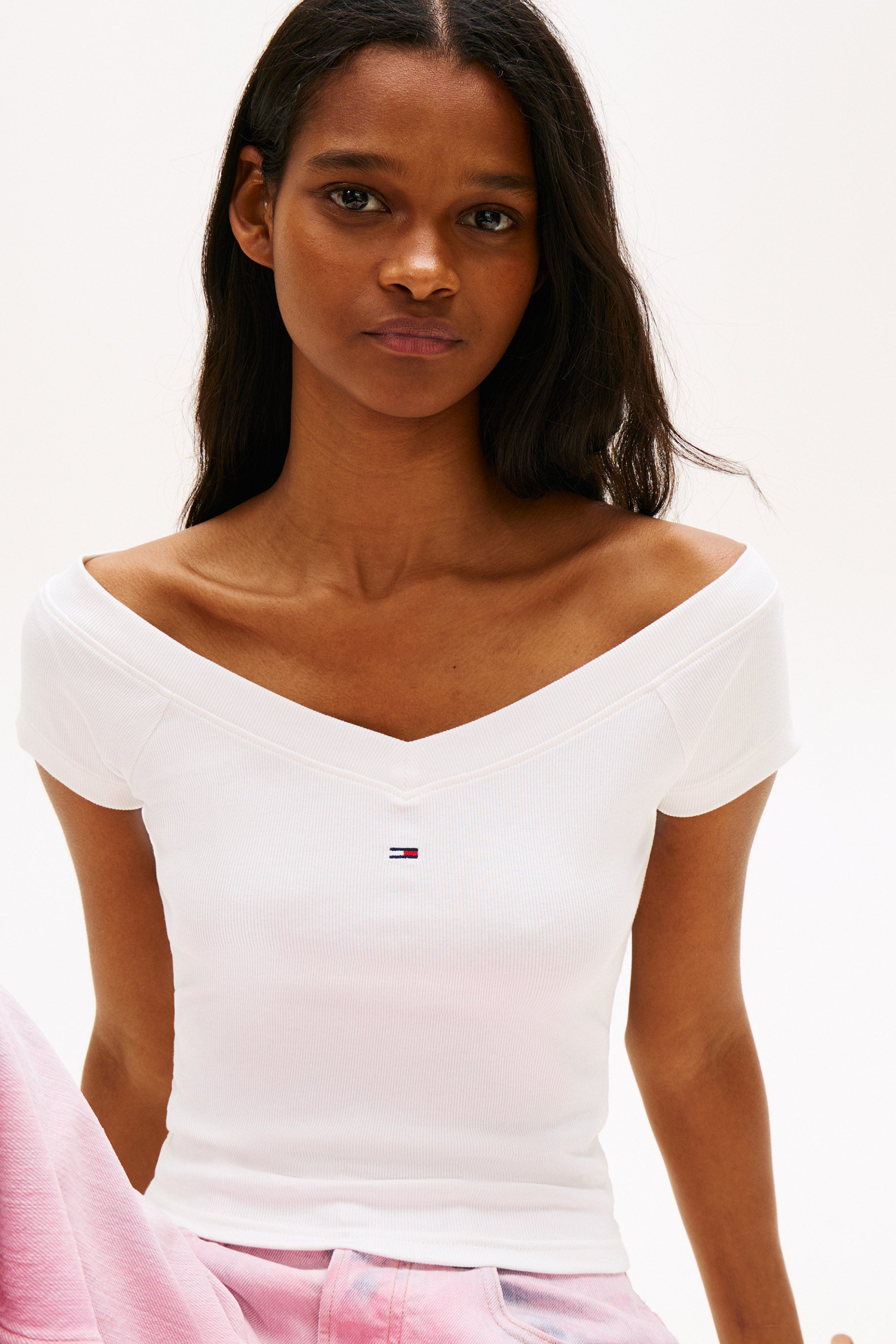 T-Shirt court off shoulder - Off White