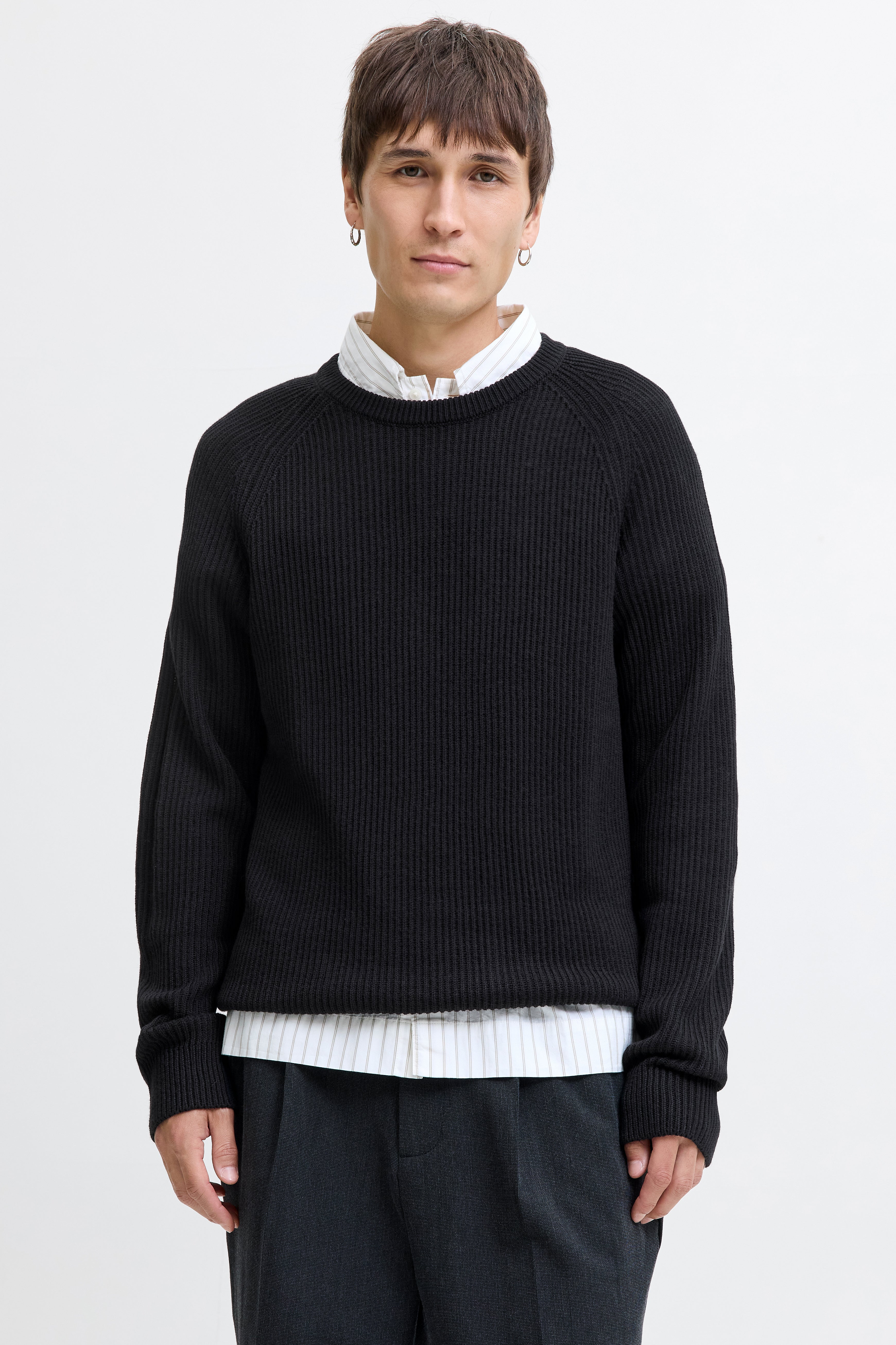 JJPANNEL pull en tricot côtelé - Black