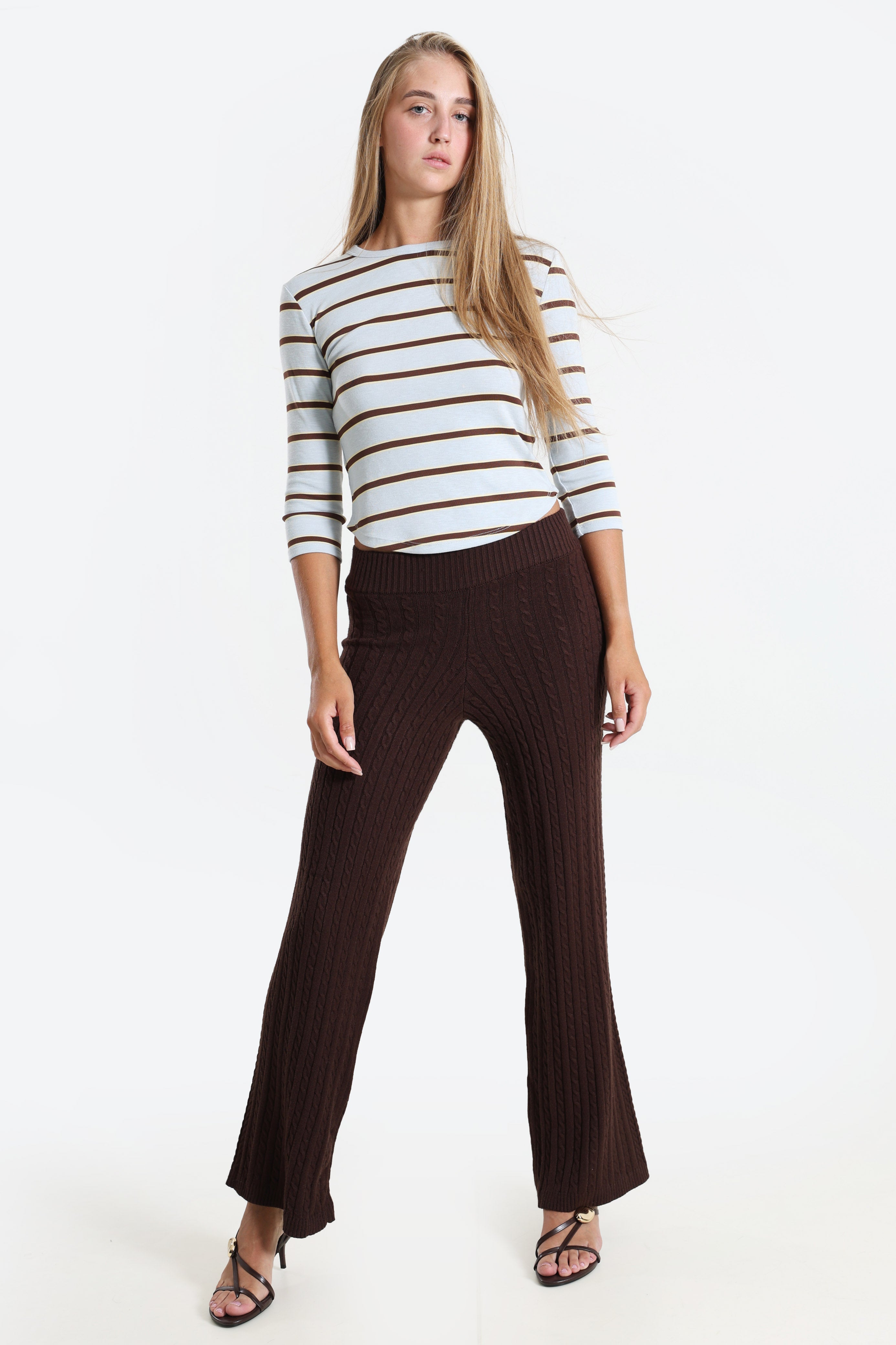 Cropped long-sleeve shirt - Bleu clair + brun + jaune