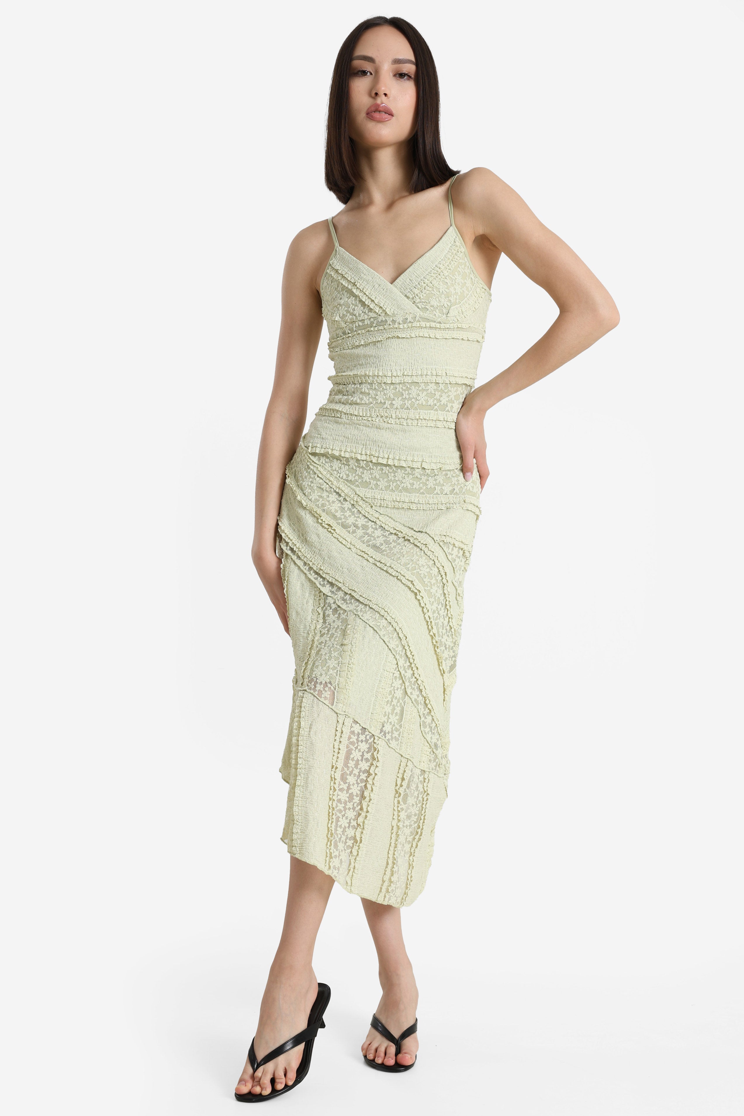 Robe midi en dentelle - Vert clair