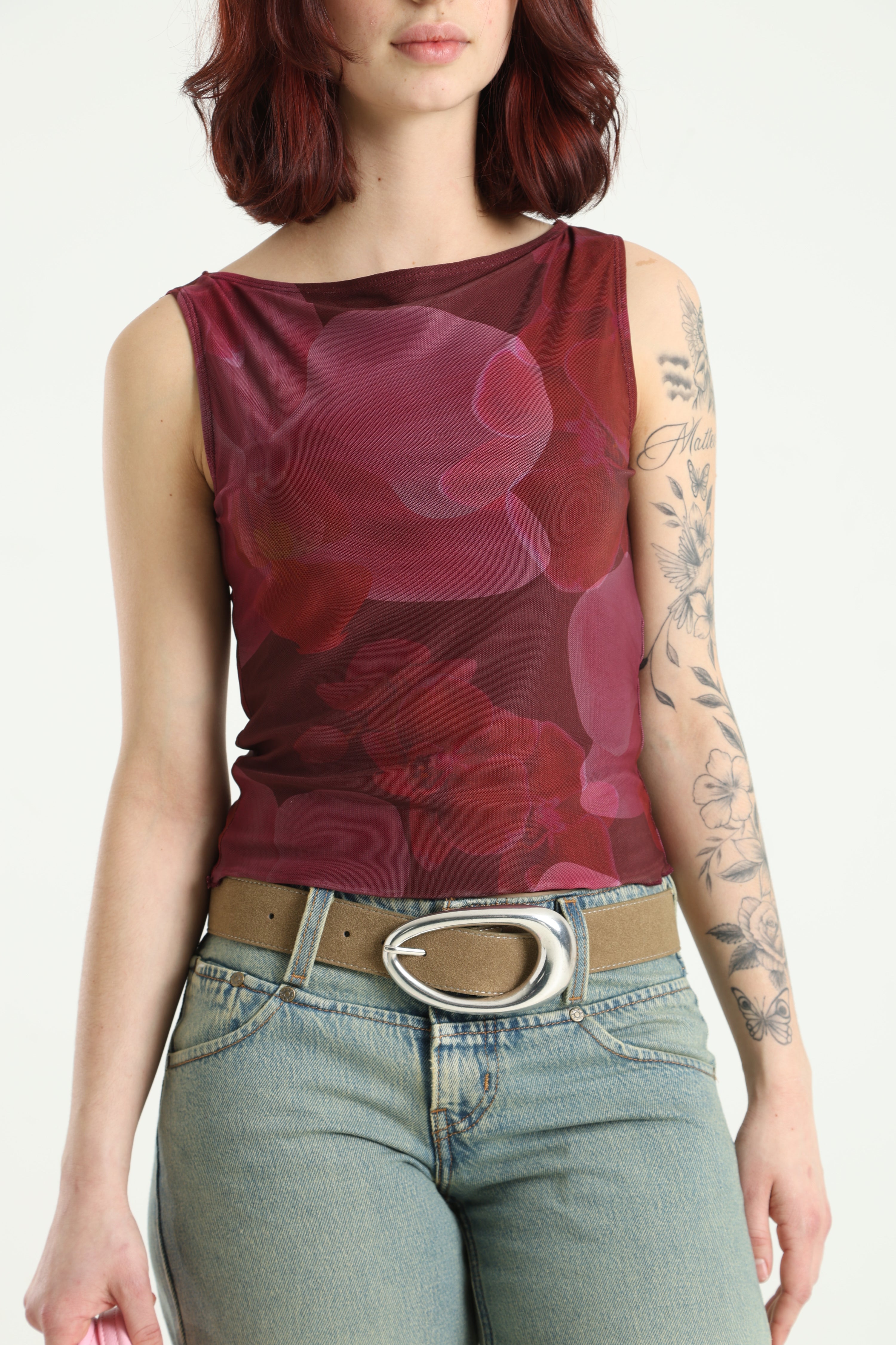 Mesh Crop Tanktop - Bordeaux