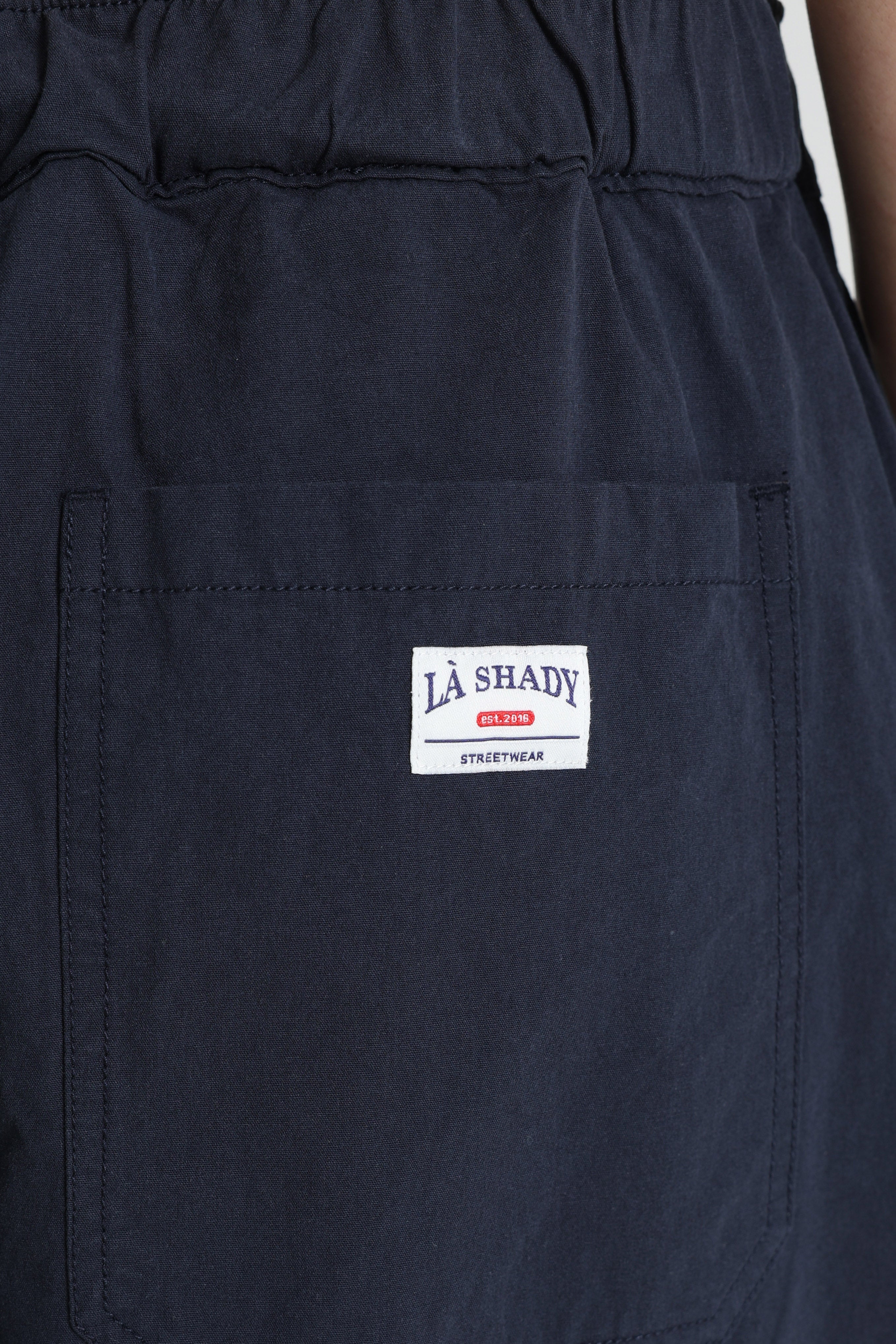 Barrel fit fabric trousers - Navy blue