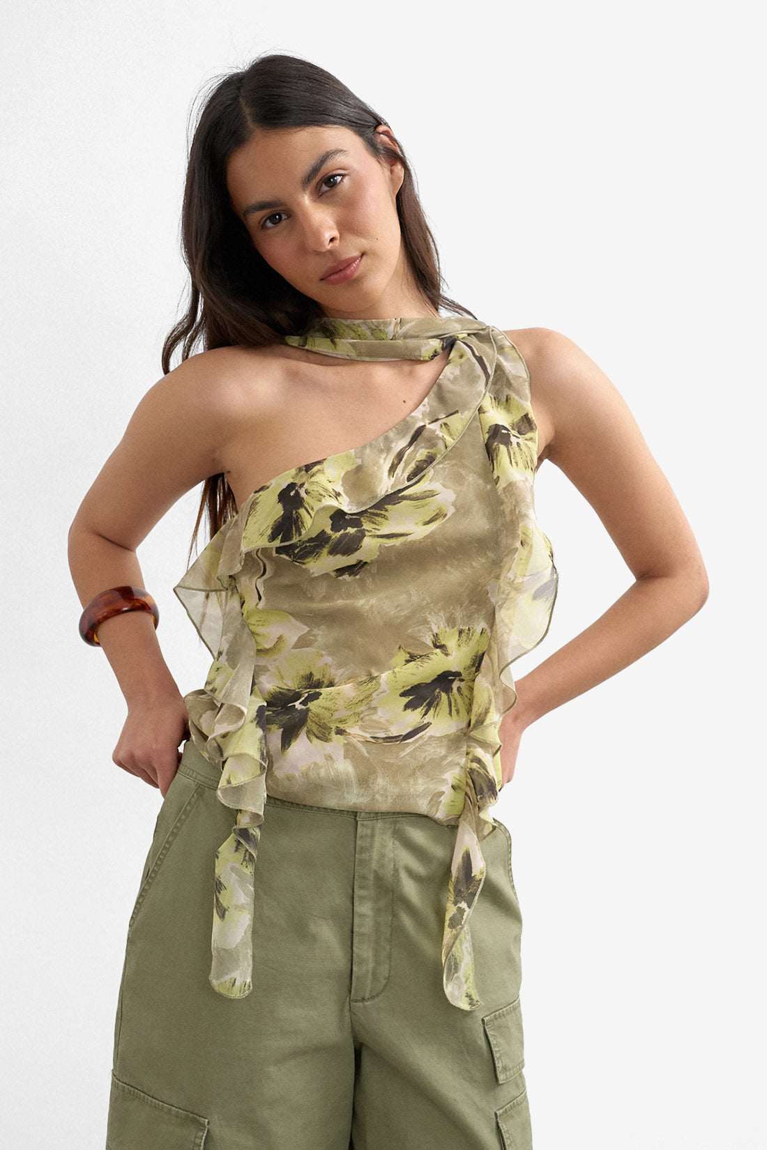 TSVALERIE One Shoulder Top - Bright Lime Green