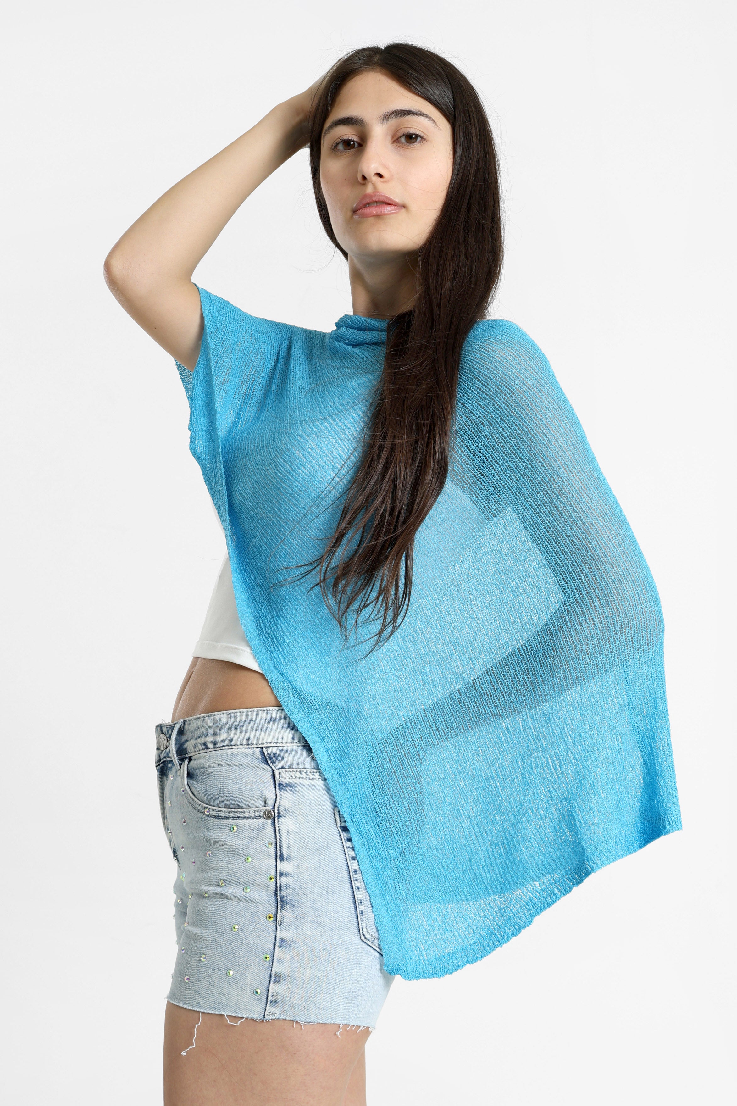 Feinstrickponcho - Blue