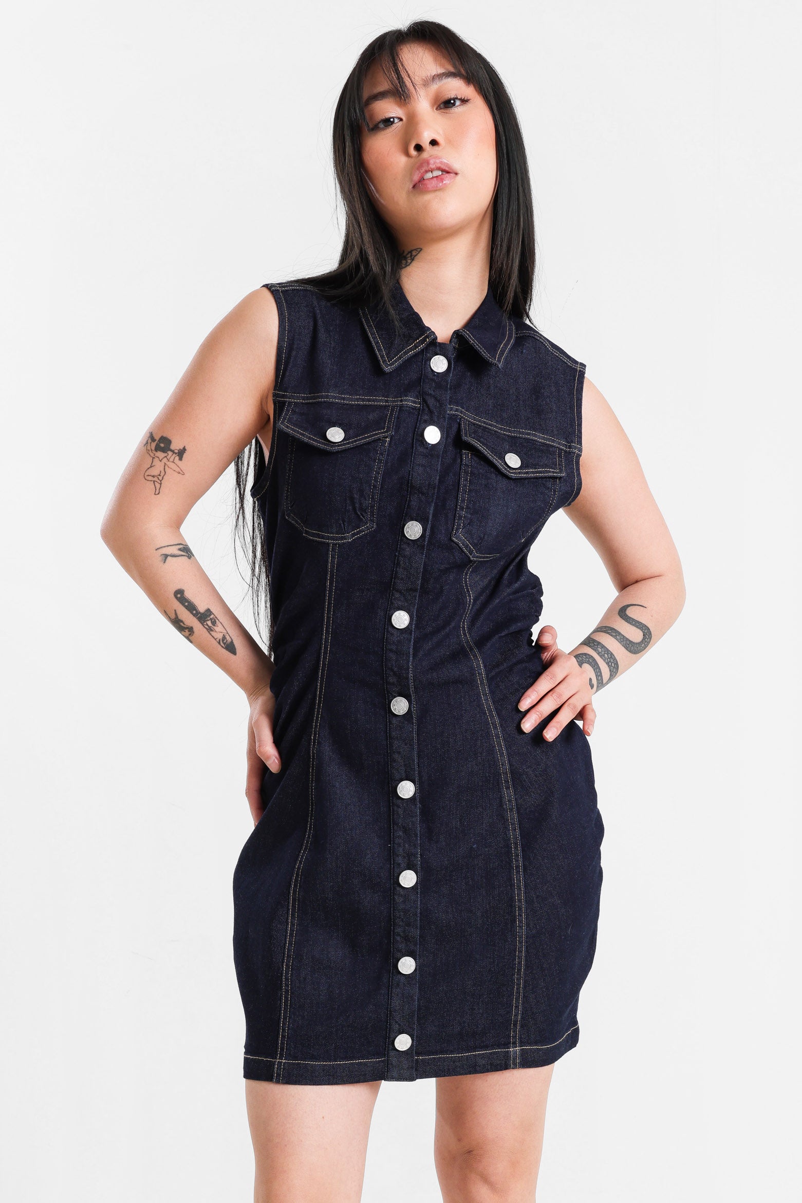 Mini robe en jean - Bleu foncé