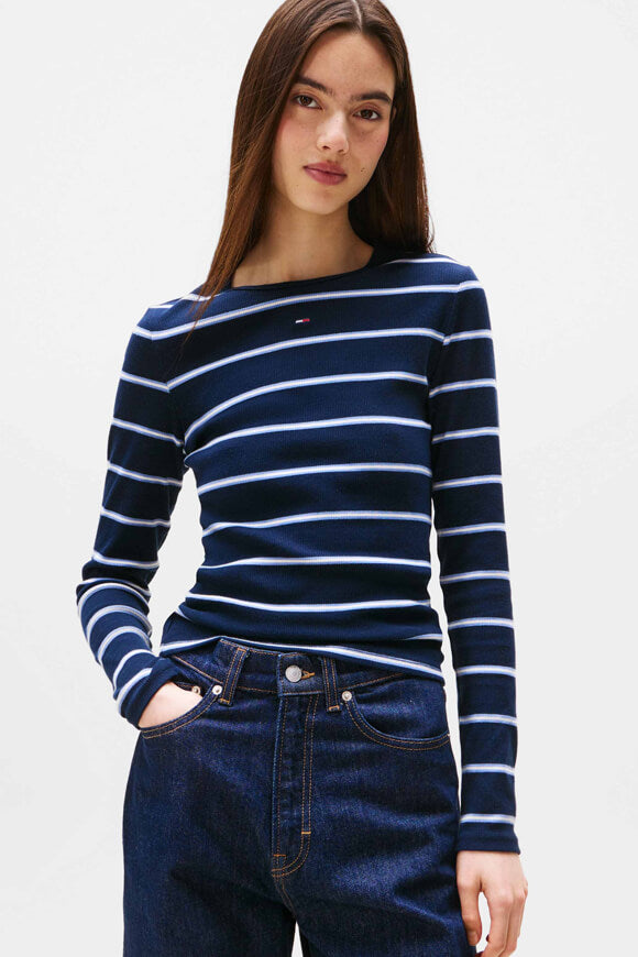 Geripptes Langarmshirt - Dark Night Navy