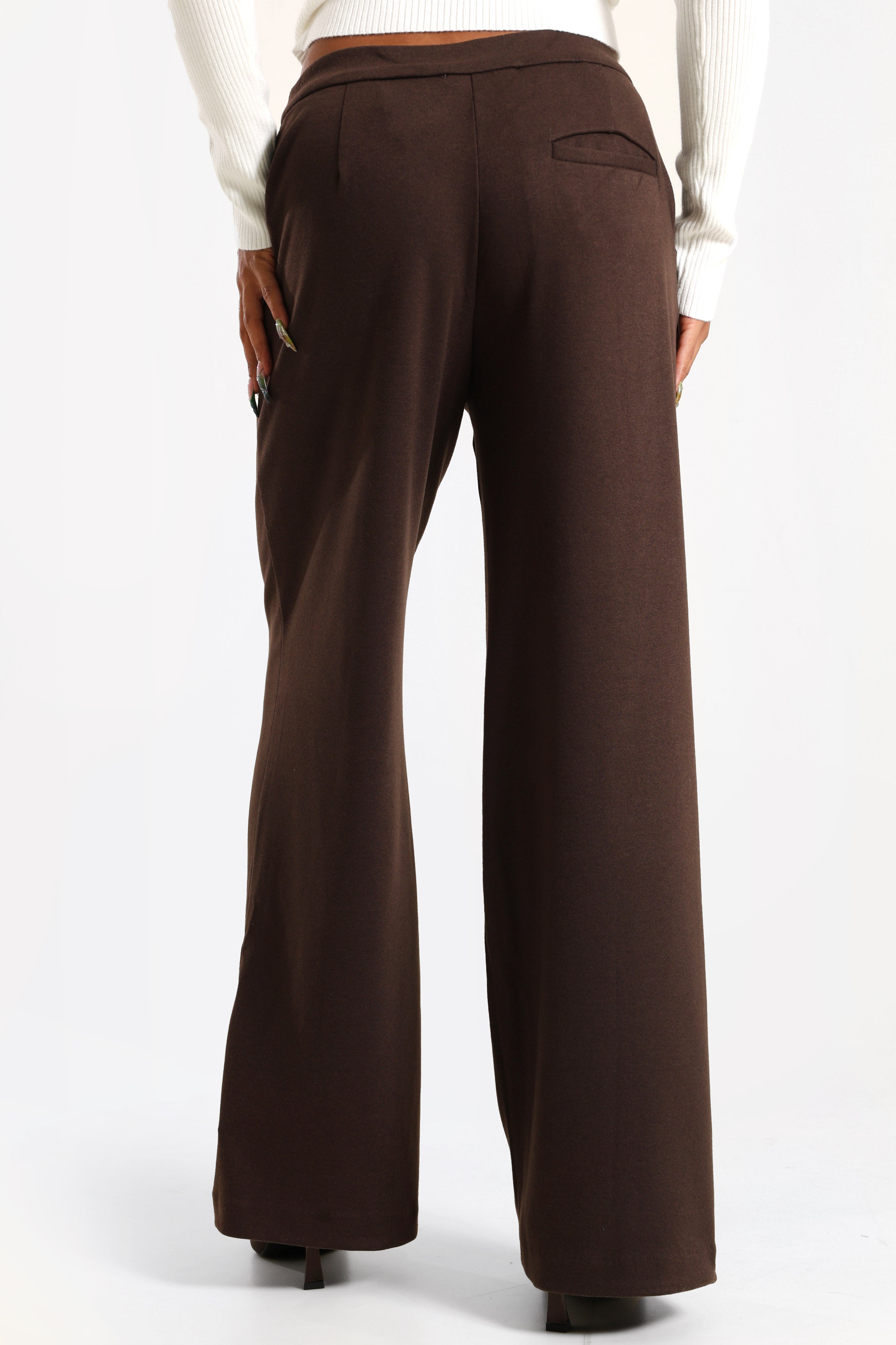 Wide-leg trousers in fabric - Dark Brown Mélange