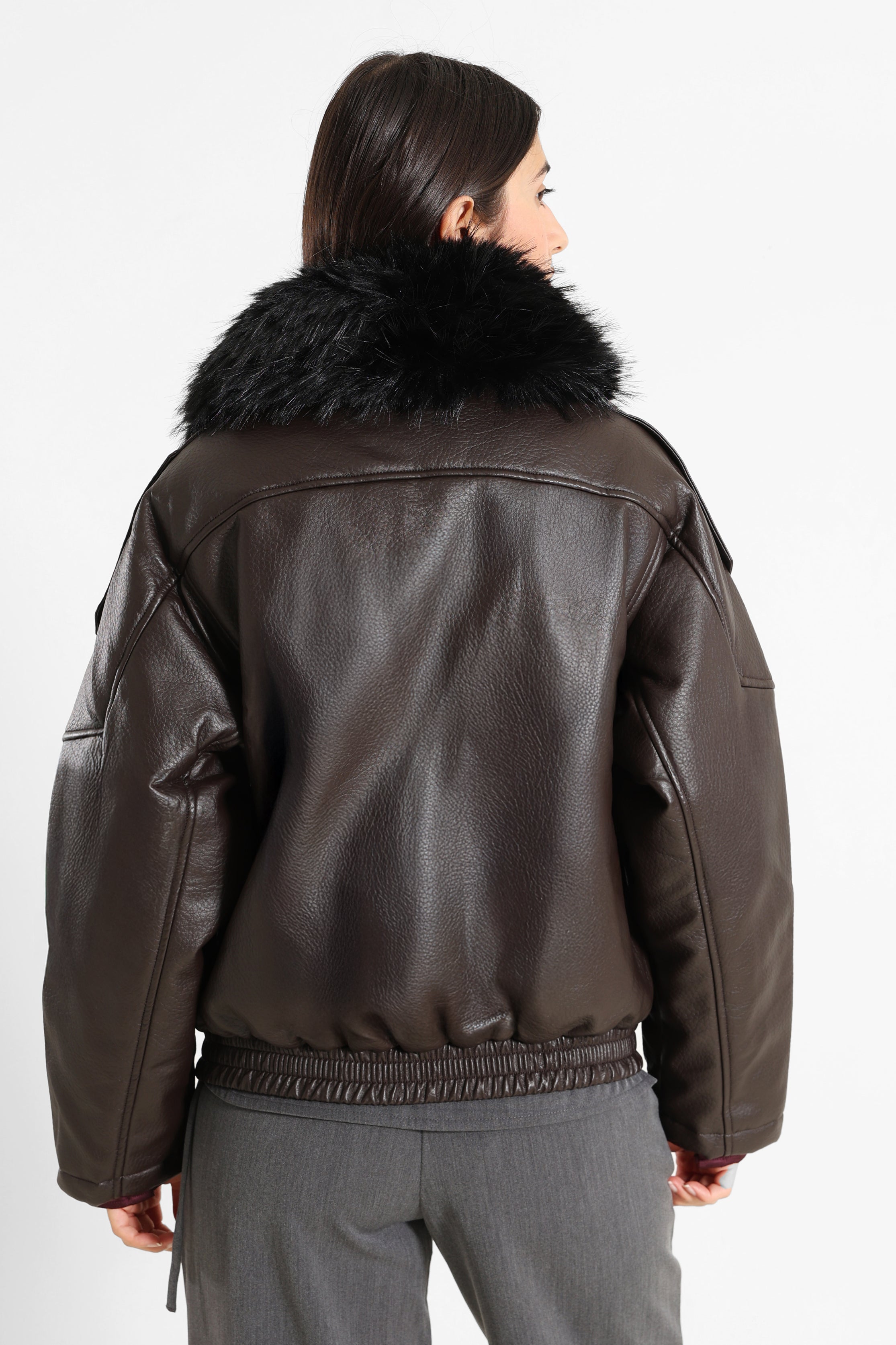 Faux leather jacket - Chocolate