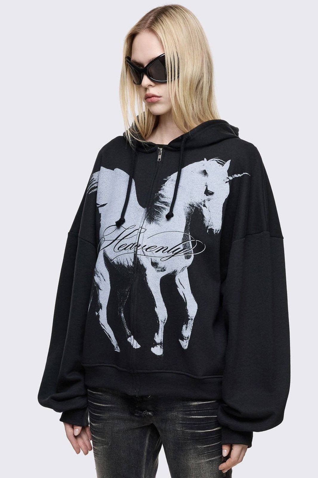 Heavenly Alicorn Oversize Kapuzensweatjacke - Black