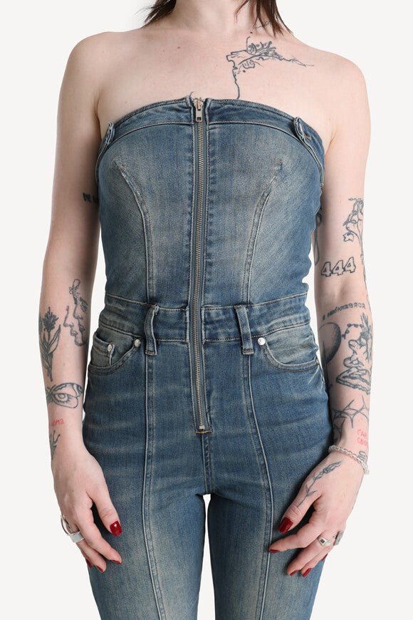 Tuta lunga in denim - Blu scuro lavato