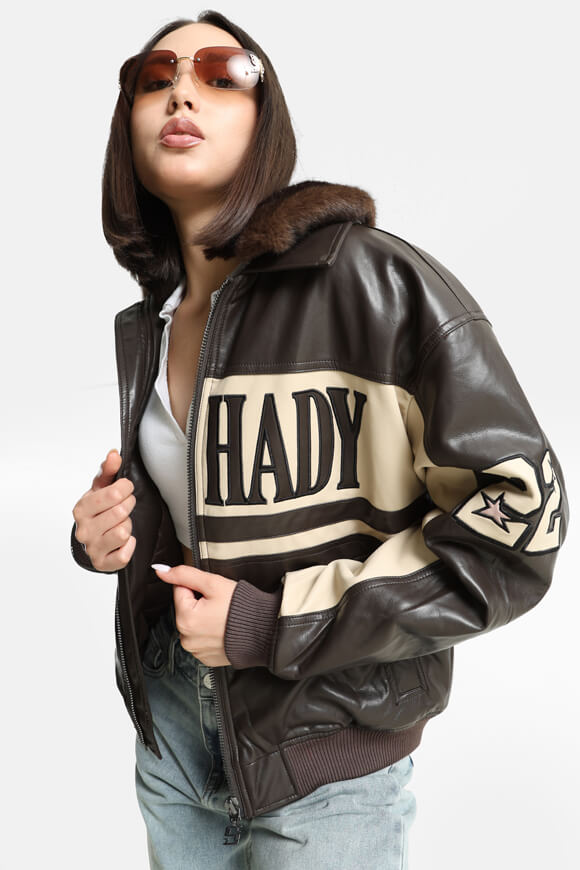 Veste en similicuir Bomber - Marron + Beige