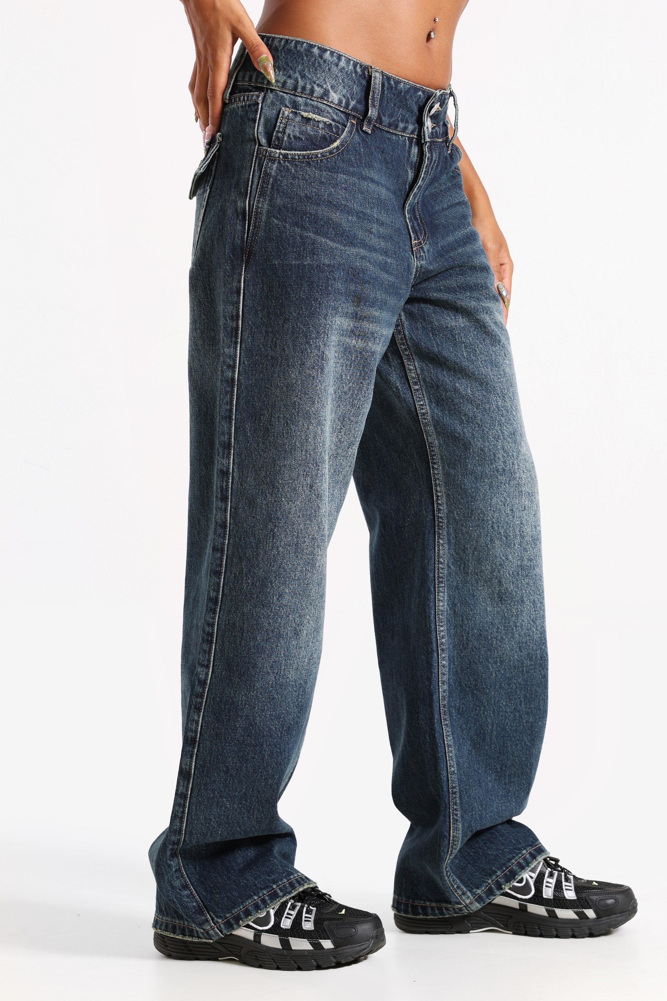 Jeans a taglio dritto - Bleu foncé délavé