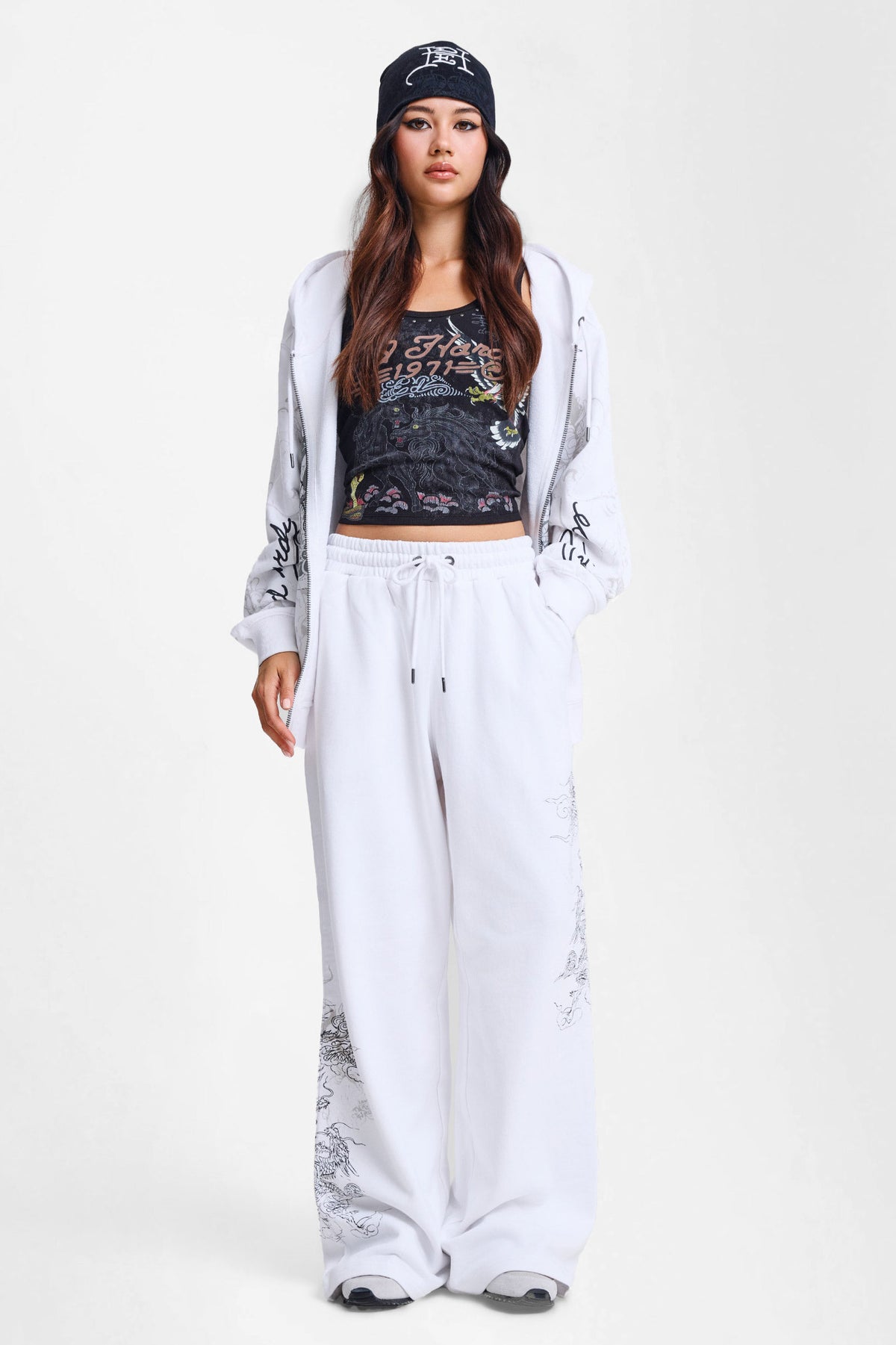 Gothic Dragon pantalon en sweat - White