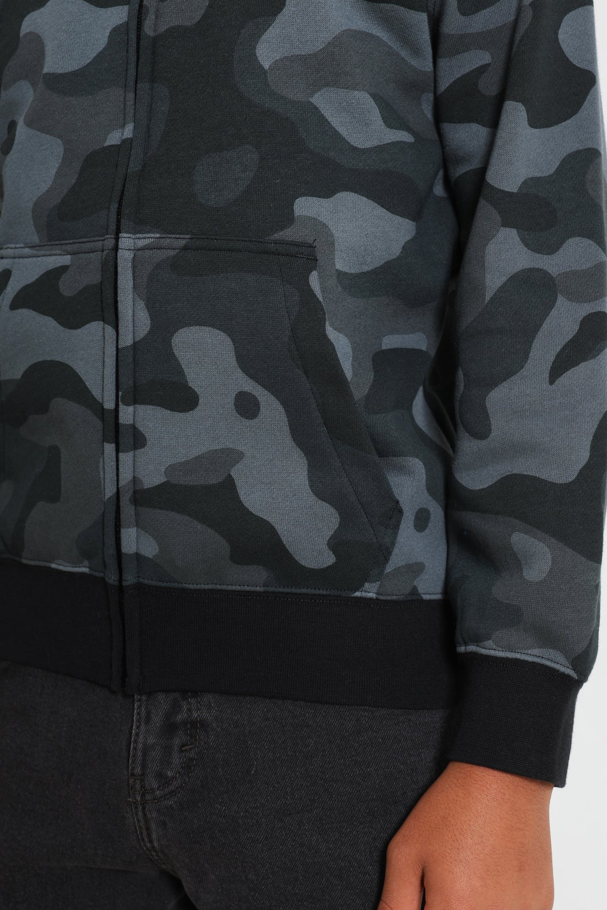 Sweat zippé à capuchon - Black Camo