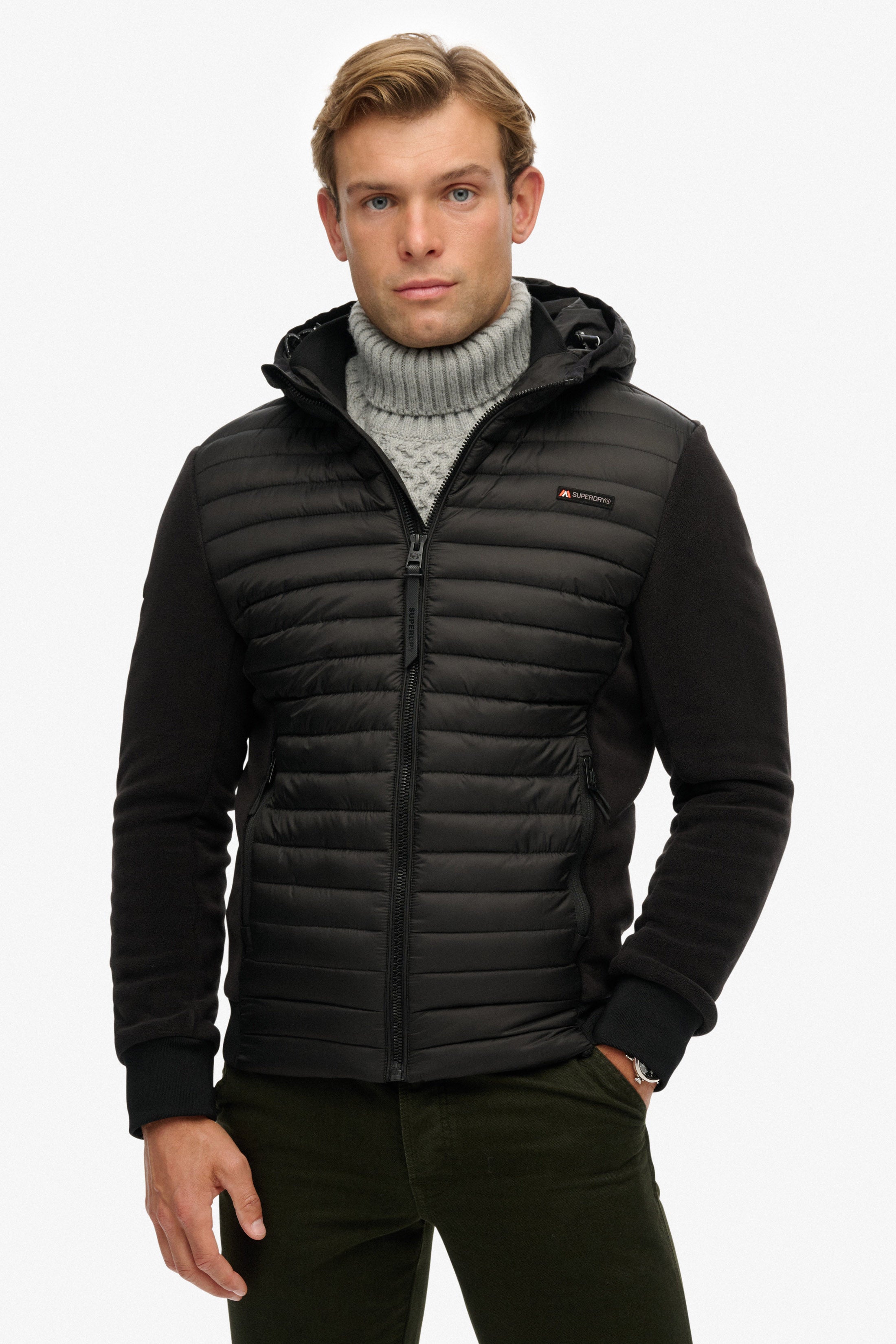 Quilted nylon & fleece jacket - Black