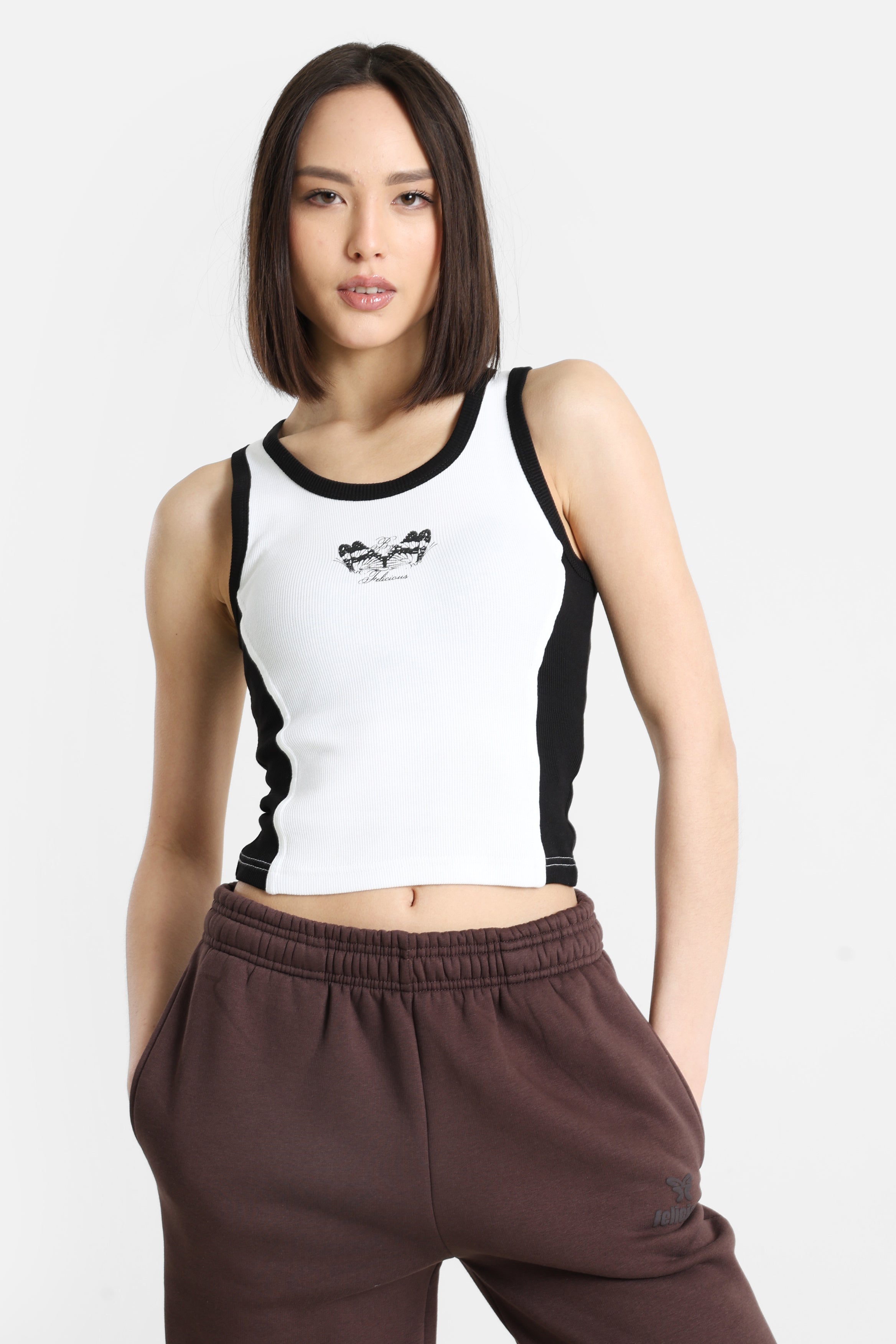 Débardeur court côtelé - White +  Black