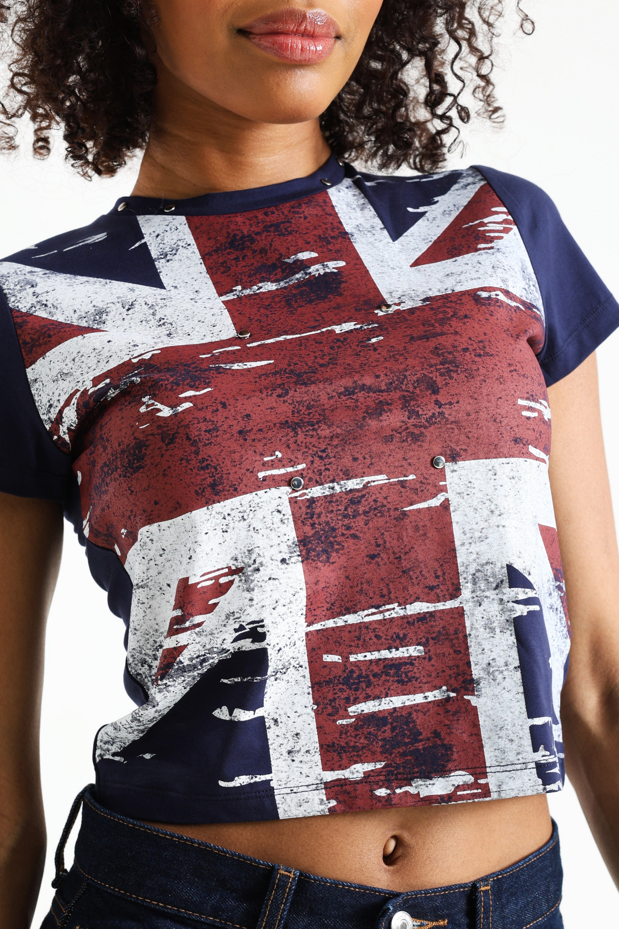 Cropped T-shirt - Bleu foncé + Red