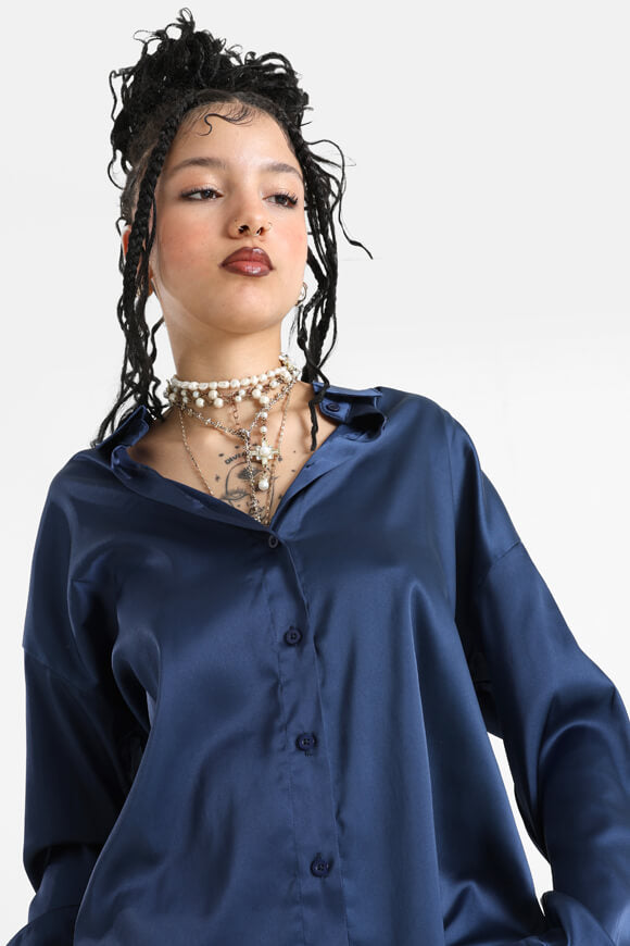 Chemise ample satinée - Bleu marine