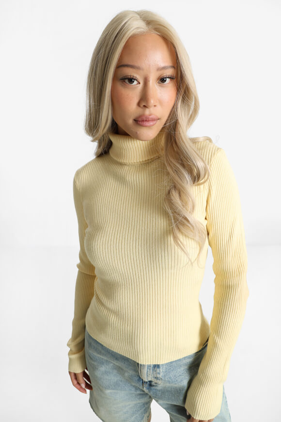 Pull en maille côtelée Crop - Jaune