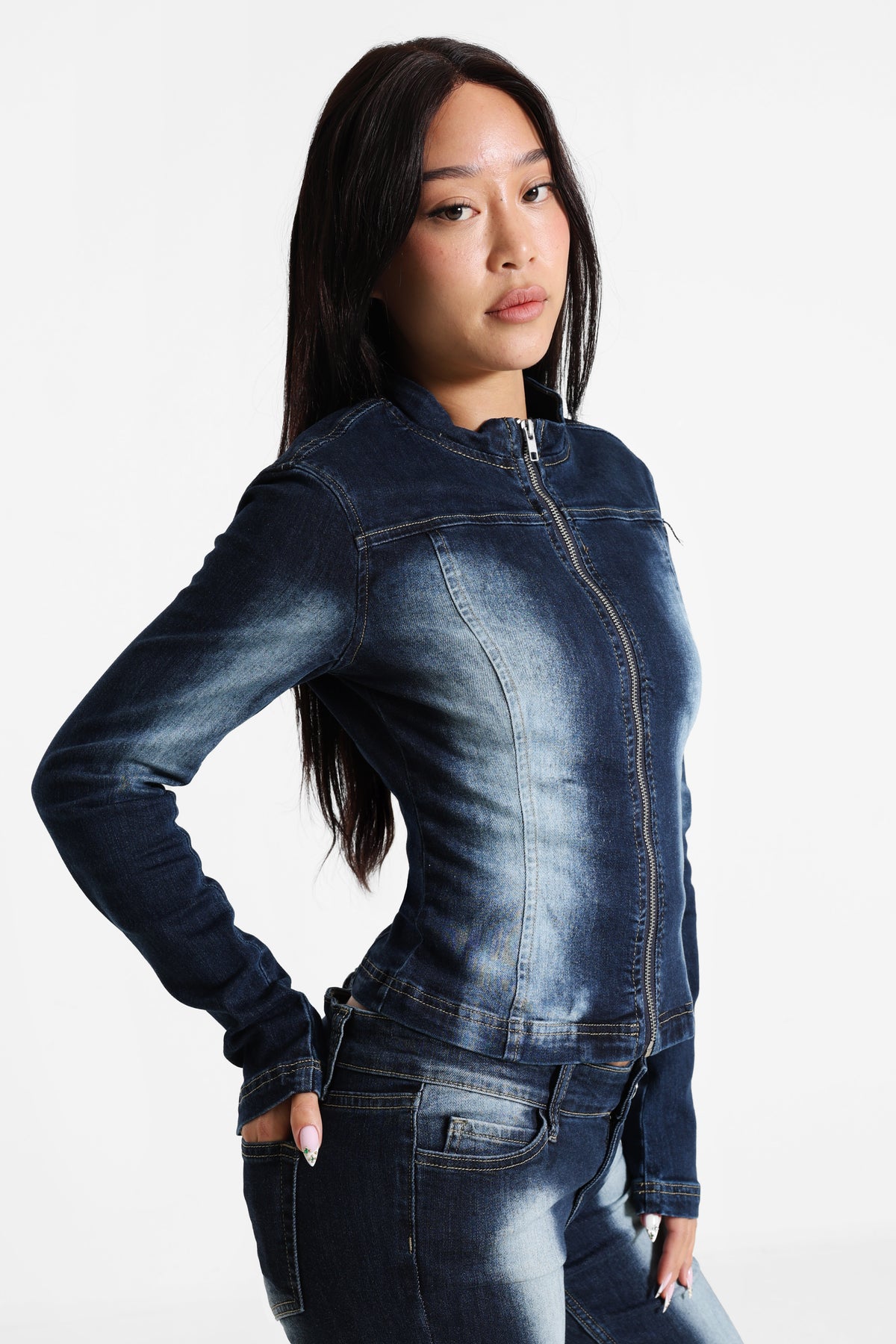 Veste en jean - Bleu foncé usé