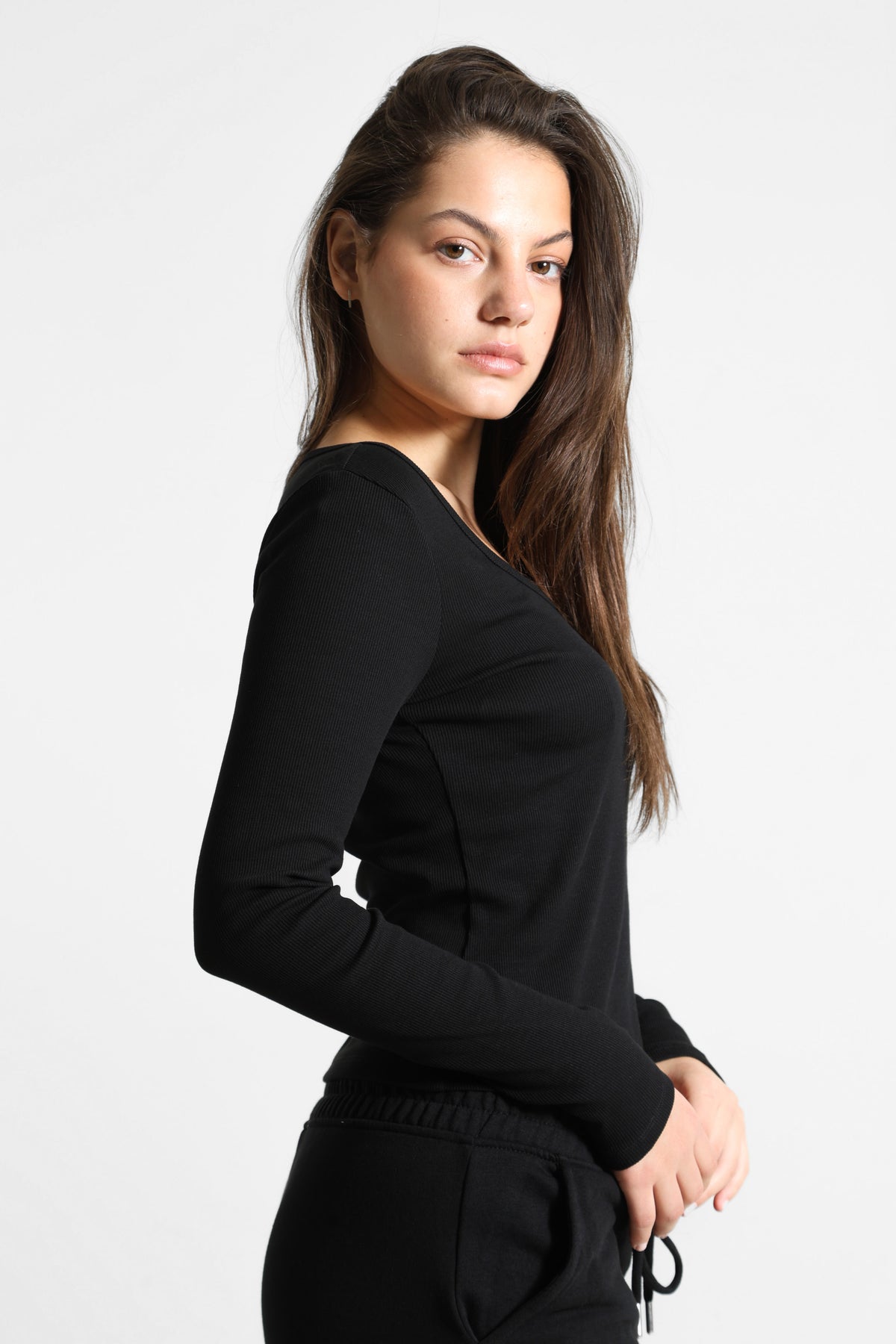 Camicia a coste maniche lunghe - Nero