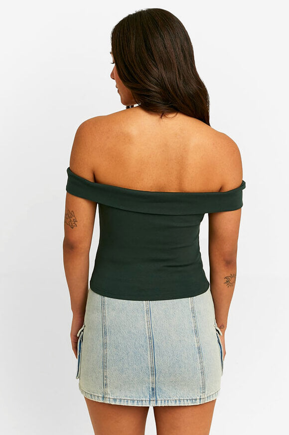 Off Shoulder Crop Top - Dark Green