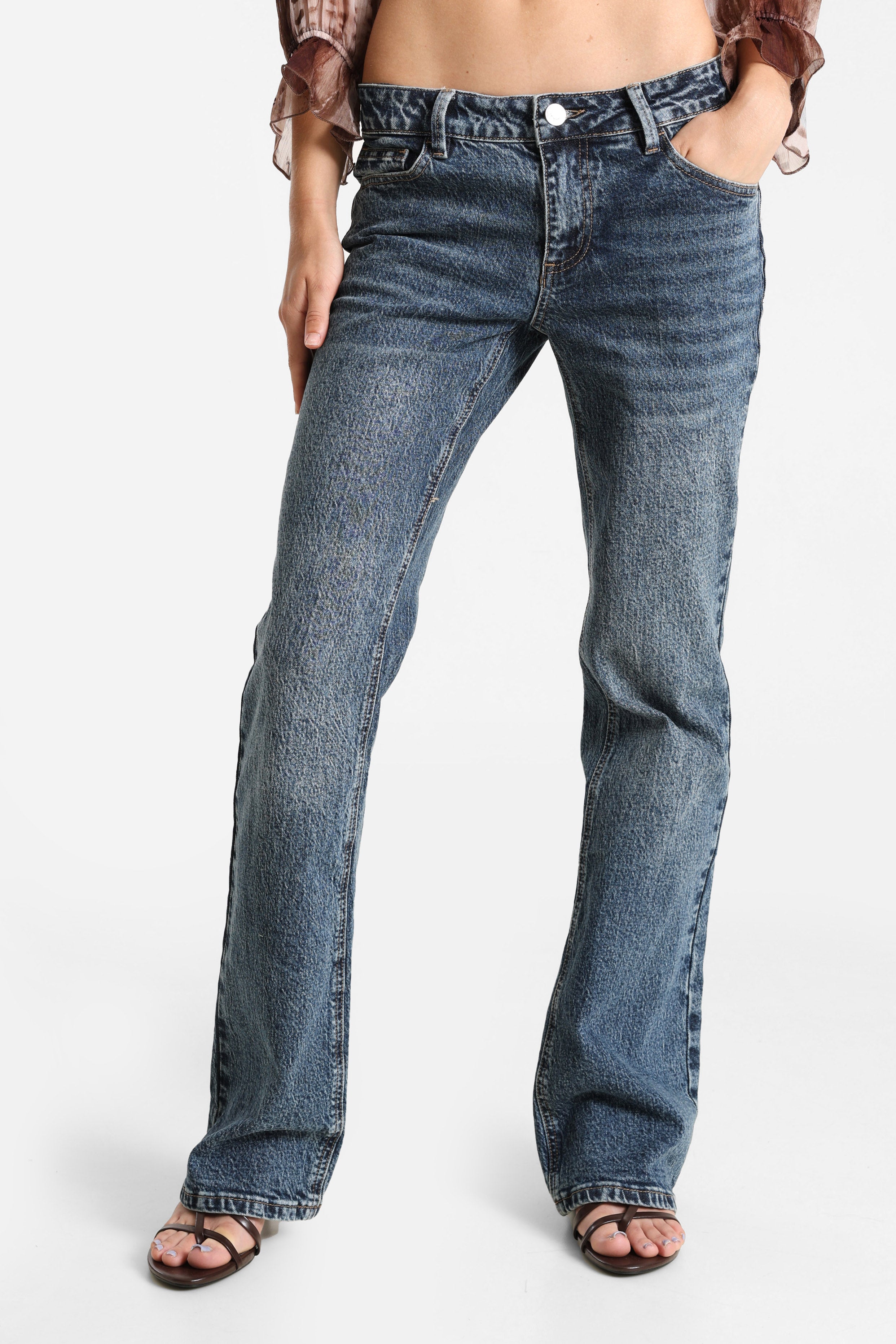 Straight Slim Fit Jeans - Dunkelblau Gewaschen
