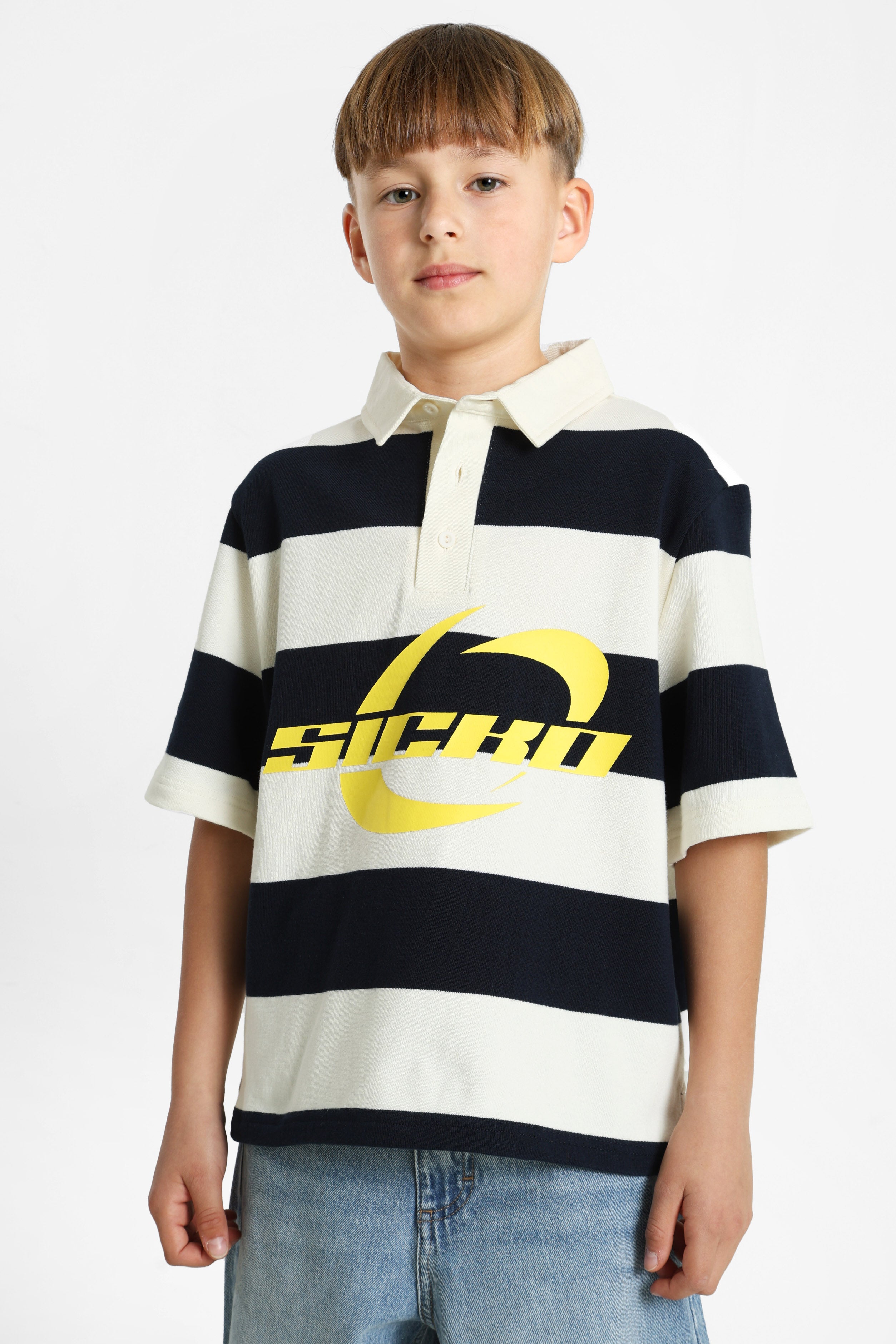 Poloshirt - Offwhite + Marineblau