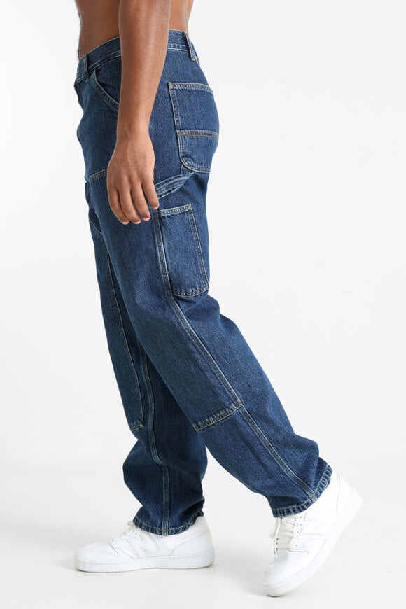 Double Knee Relaxed Straight Fit Jeans - Dark Blue
