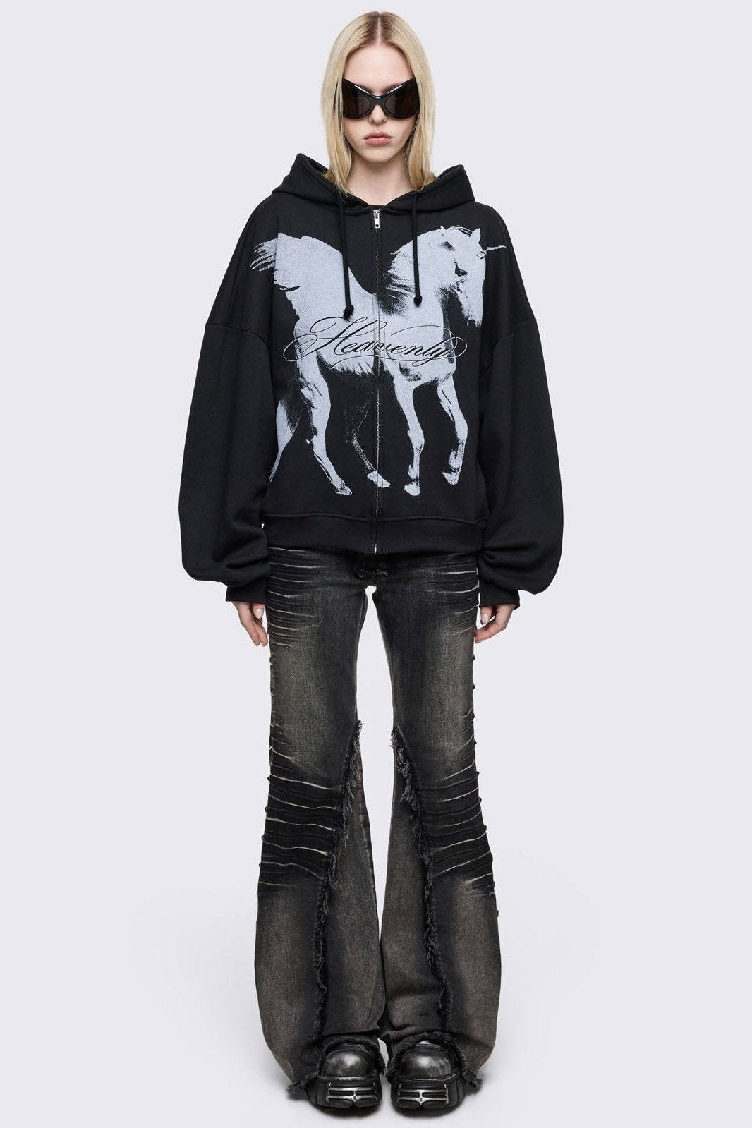 Heavenly Alicorn Oversize Kapuzensweatjacke - Black