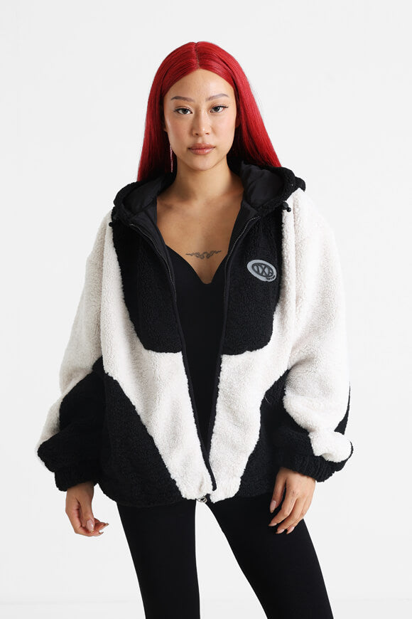 Veste ample en peluche - Noir + Ecru