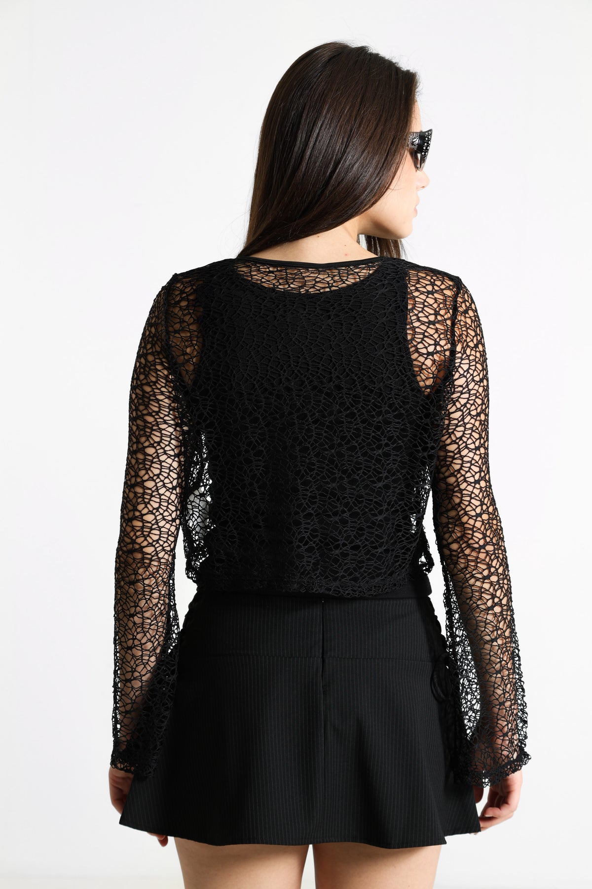 Netz Crop Langarmshirt - Black