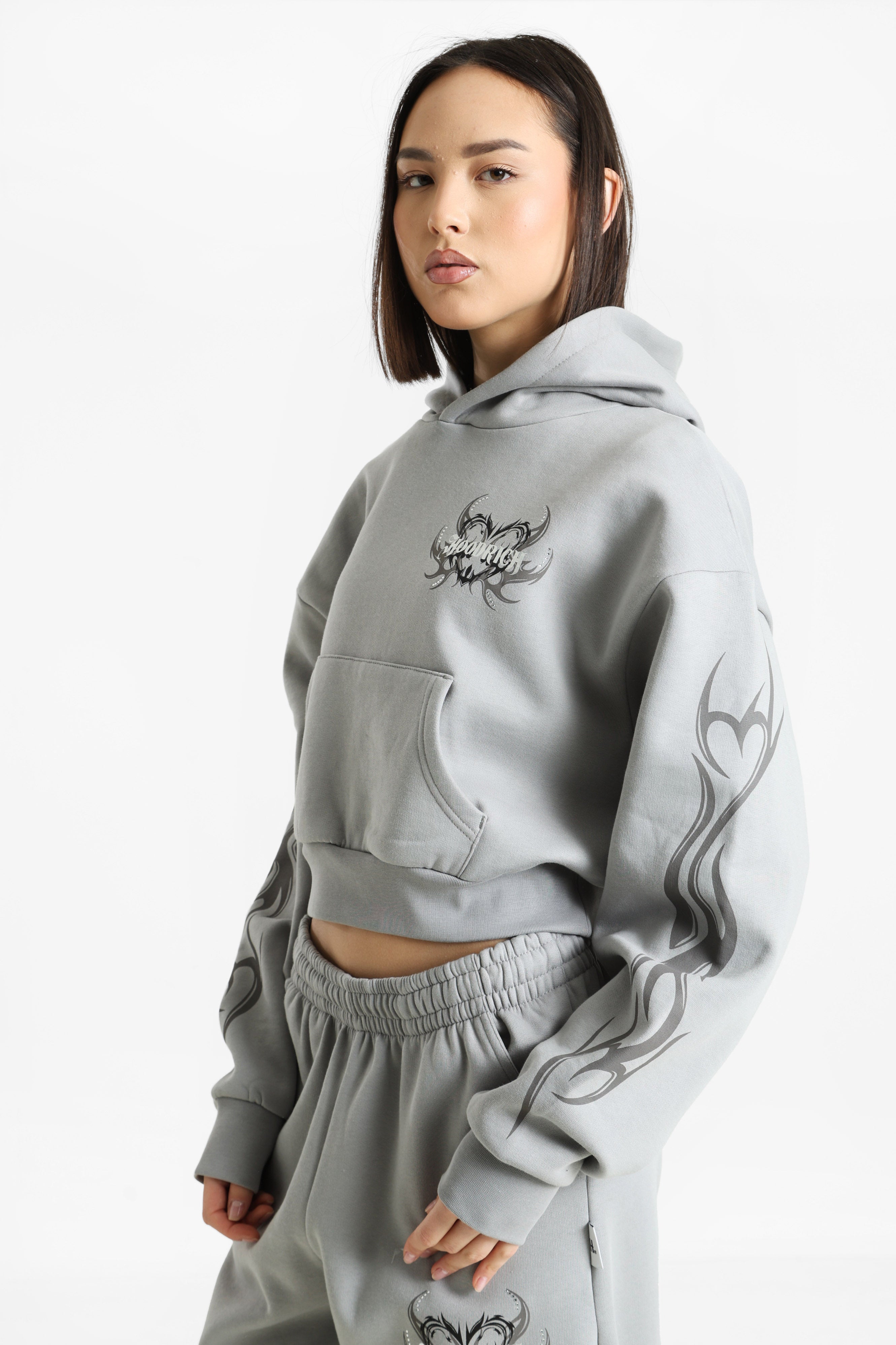 Crop Kapuzensweatshirt - Ultimate Grey
