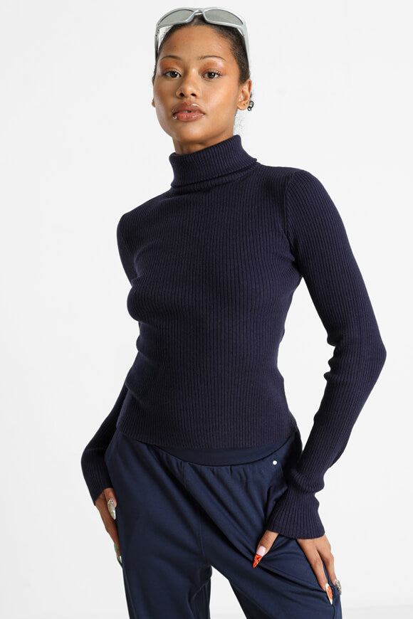 Pull en maille côtelée Crop - Bleu marine