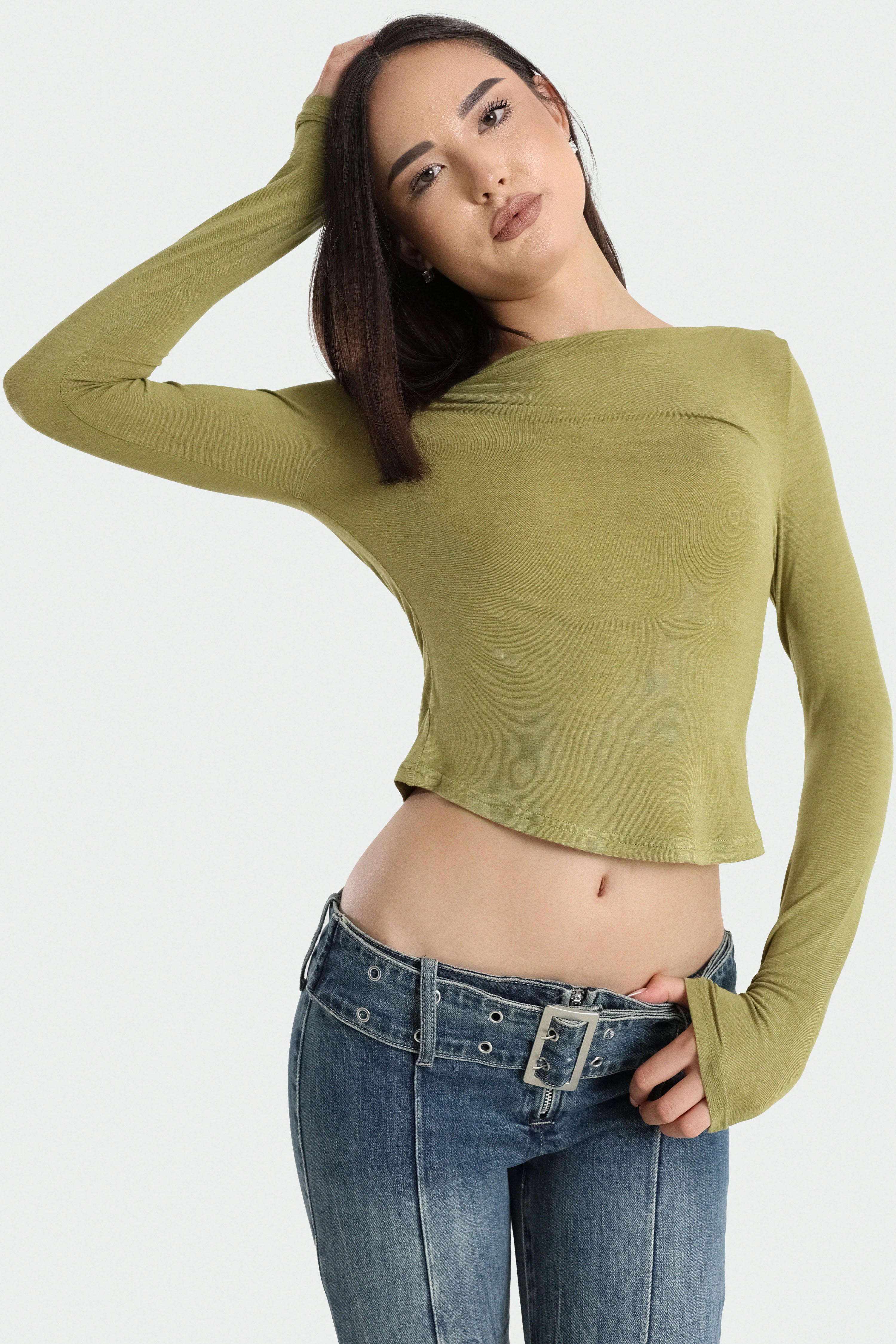 Shirt court manches longues - Vert matcha