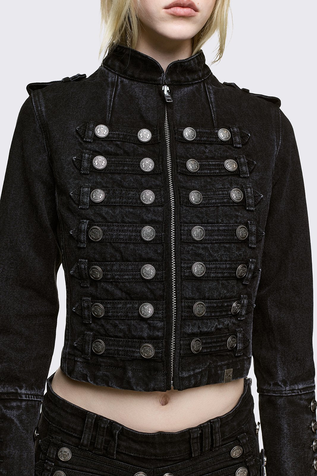 Hilda Military giacca in denim con borchie - Black Washed
