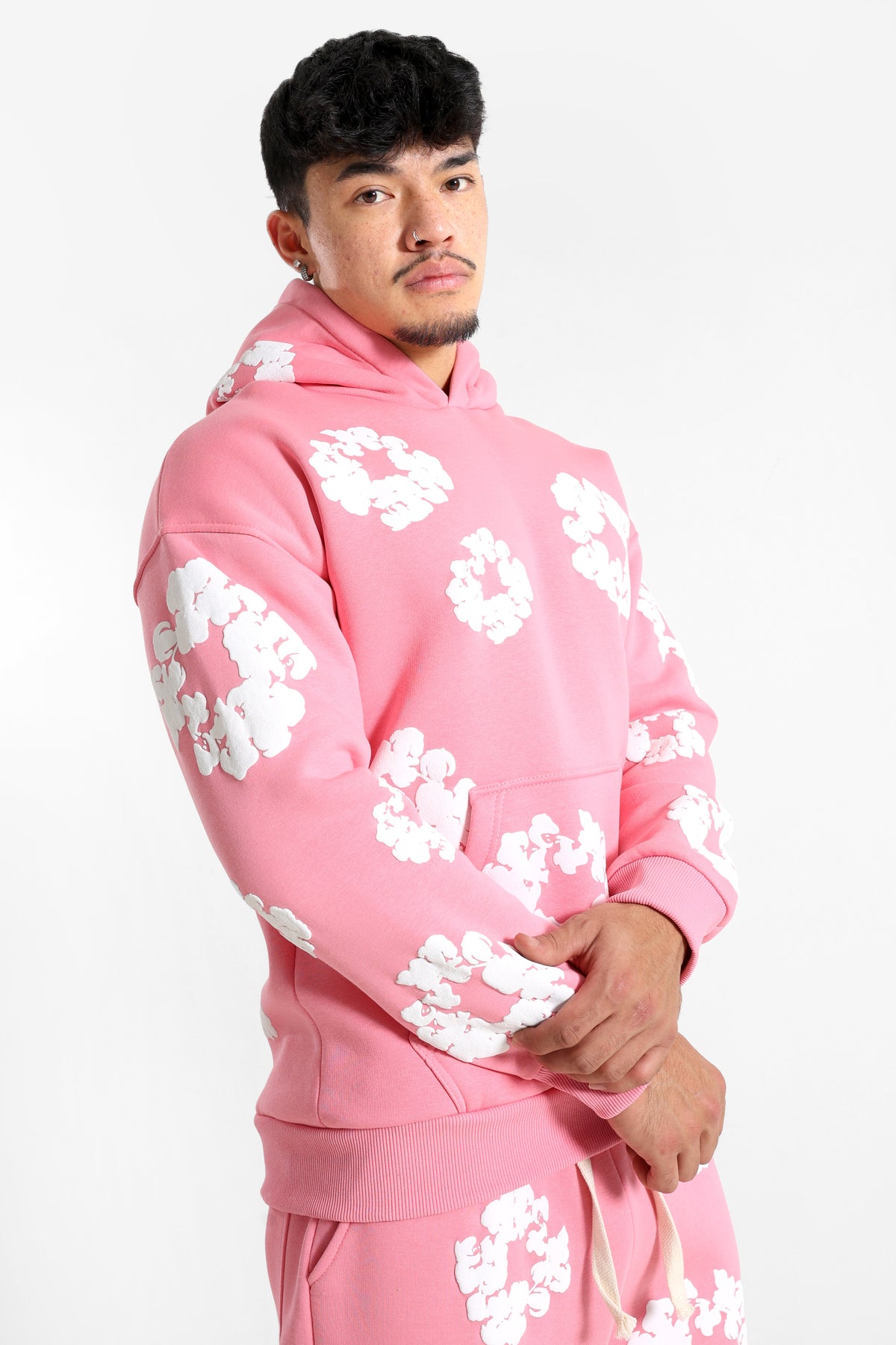 Kapuzensweatshirt - Pink + White